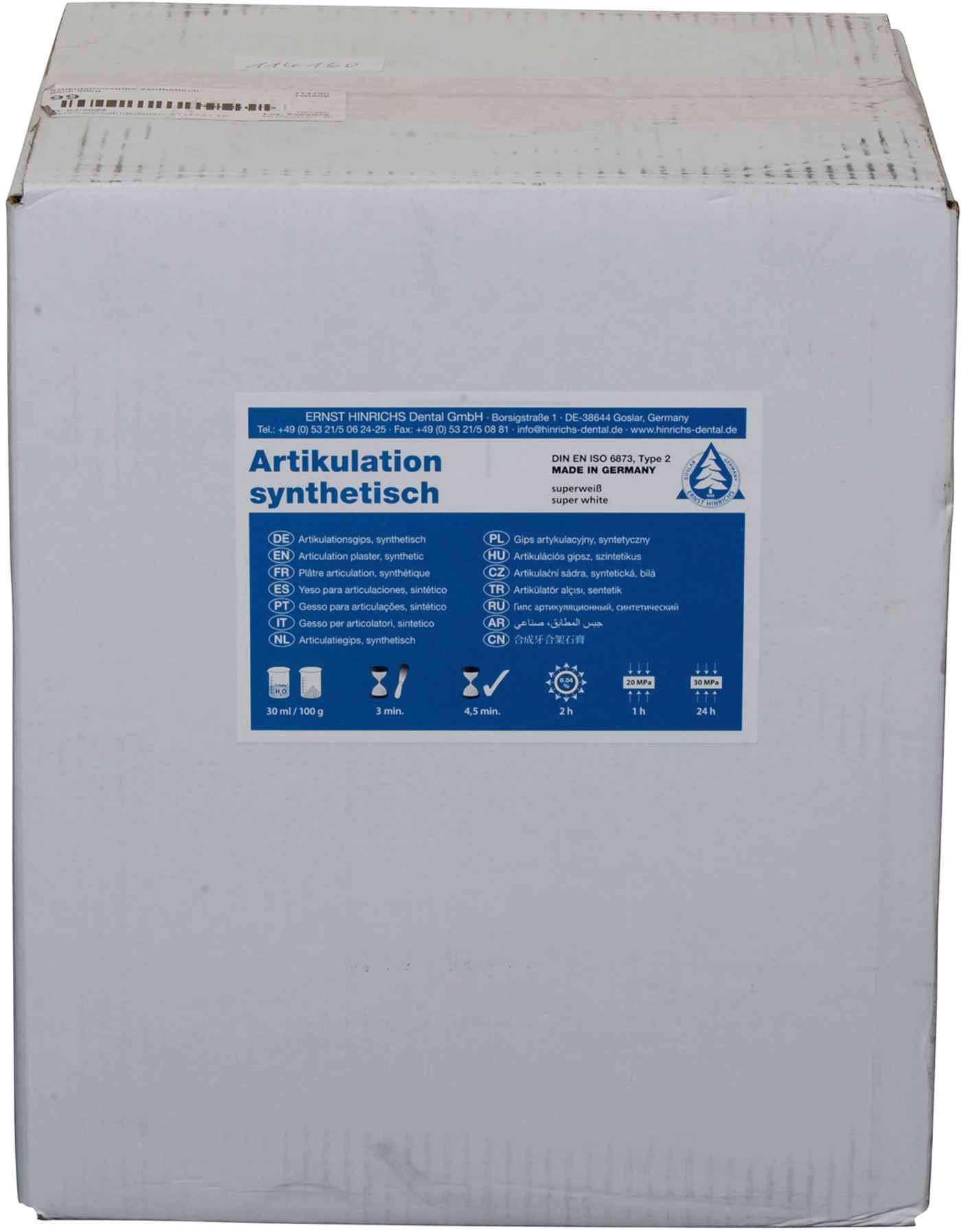 Artikulationsgips - synthetisch Karton 20 kg Artikulationsgips