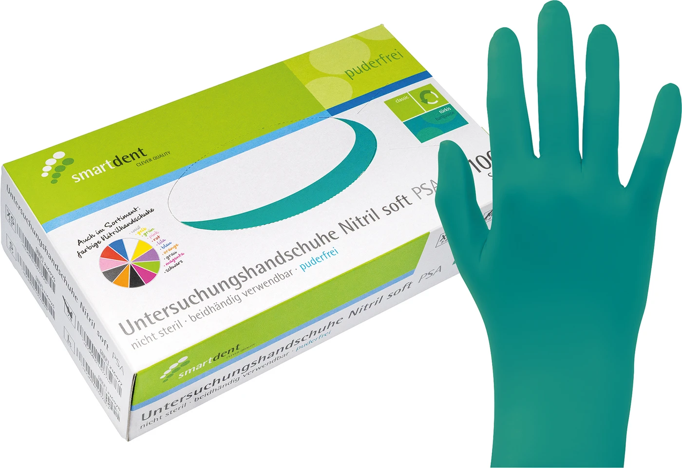 smart Nitrilhandschuhe Soft PF Packung 100 Stück puderfrei, türkis, S