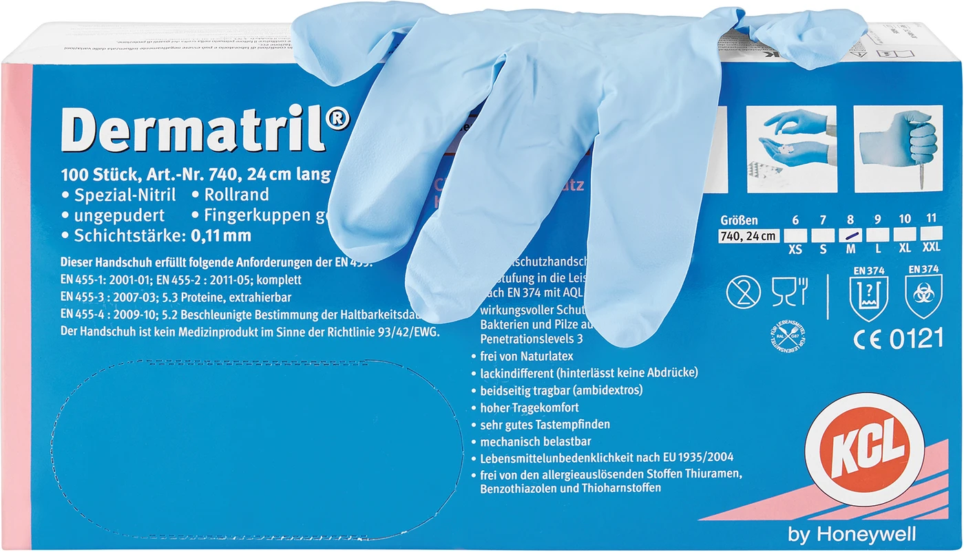 Dermatril® Einmal-Schutzhandschuhe Packung 100 Stück puderfrei, blau, M