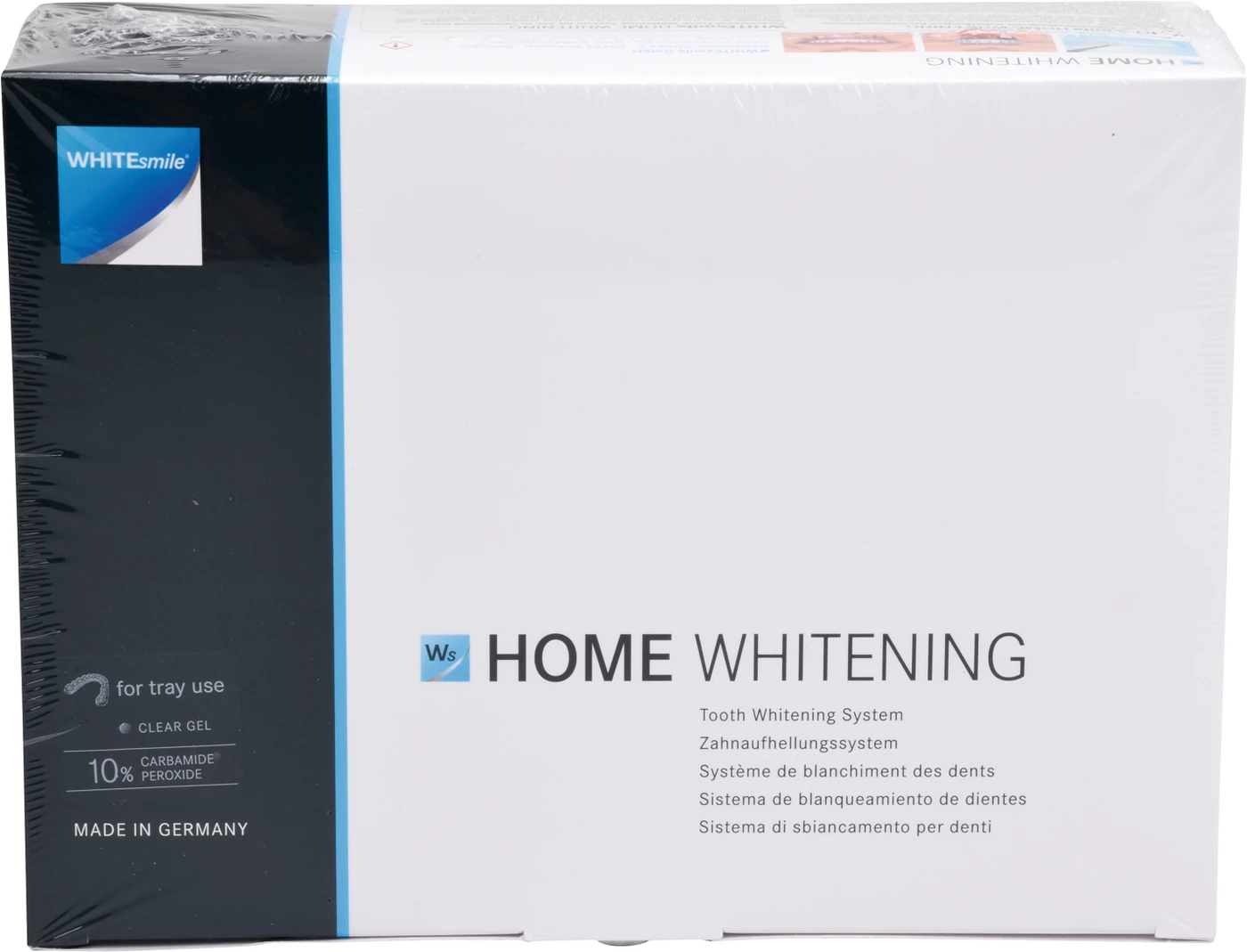 HOME WHITENING Slim Kit 8 x 1,2 ml Zahnaufhellungsgel 10 % CP, 2 x 1,2 ml After Whitening Mousse, Zubehör