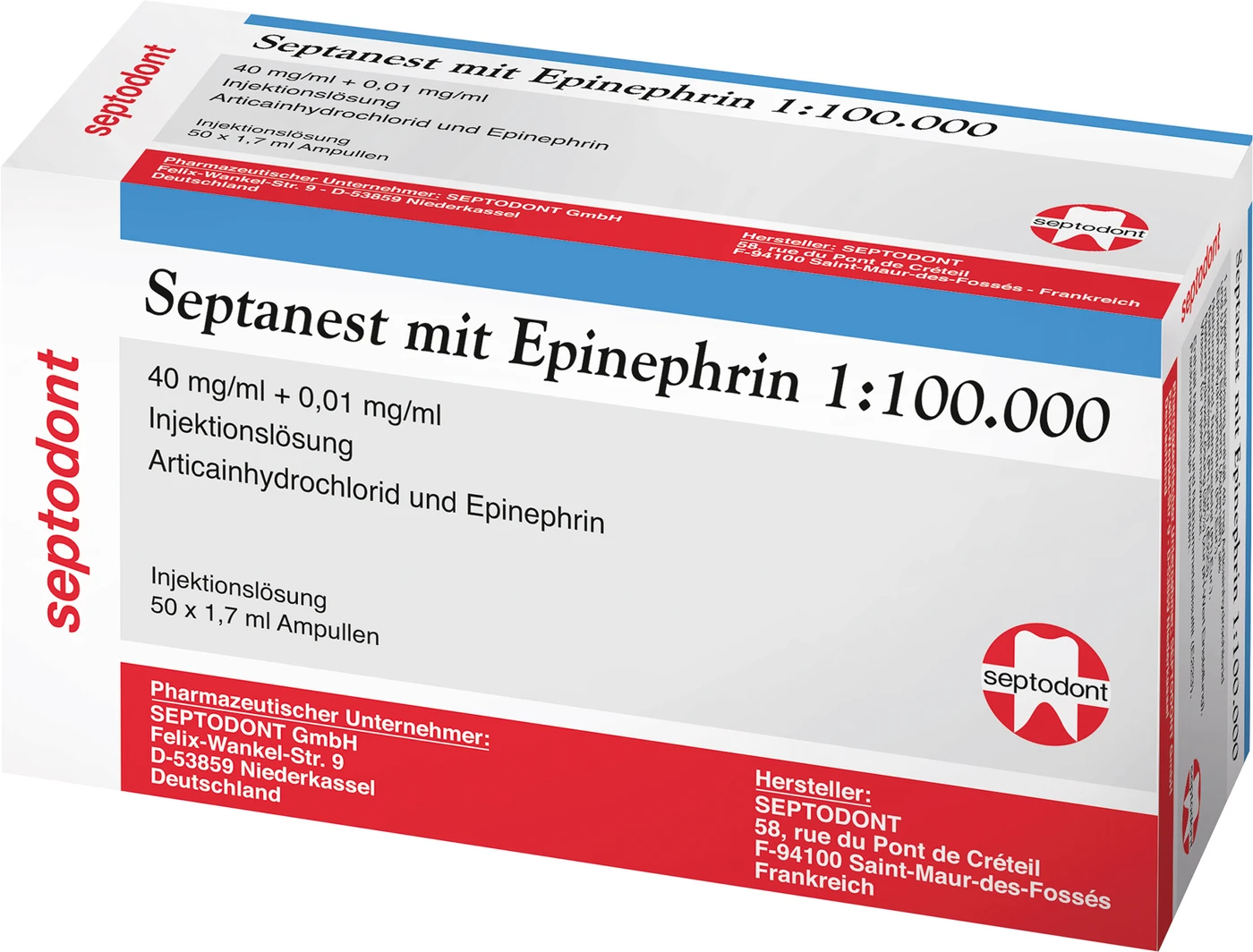 Septanest mit Epinephrin 1:100.000 Packung 50 x 1,7 ml Injektionslösung