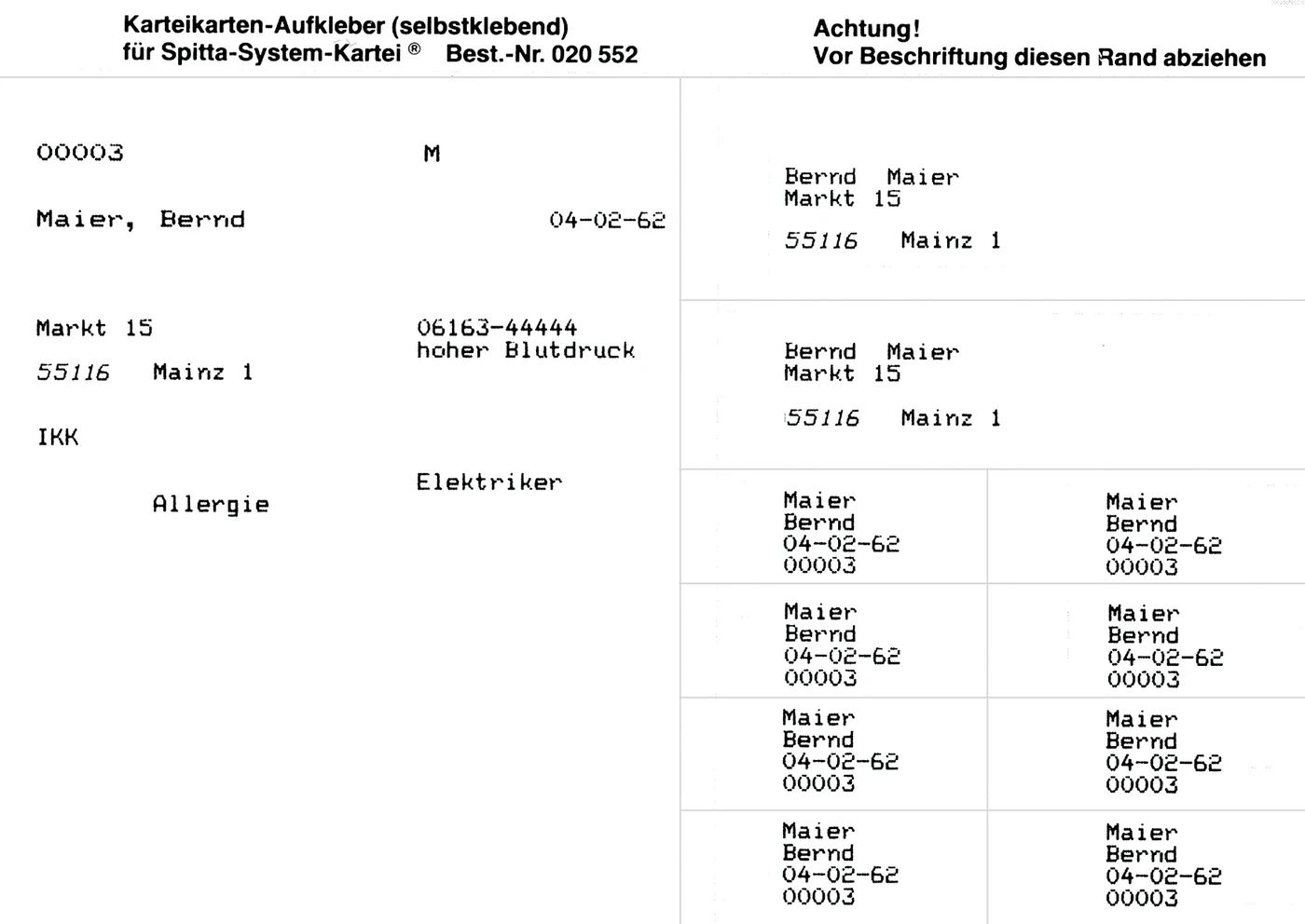Adressaufkleber für Karteikarten Packung 100 Stück weiß