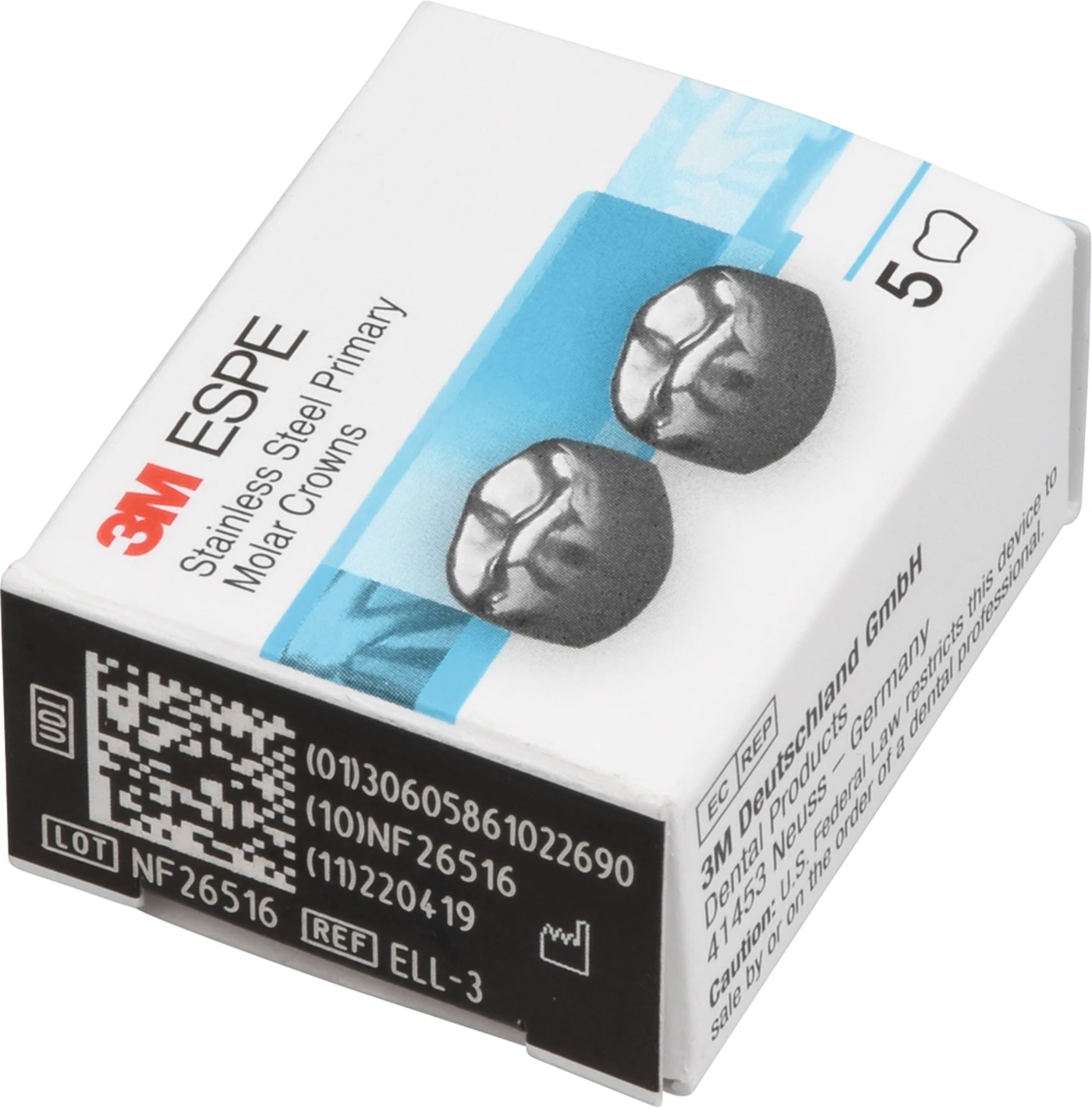 Edelstahlkronen Packung 5 Stück E-LL-3, für Milchmolaren Edelstahlkronen Packung 5 Stück E-LL-3, für Milchmolaren
