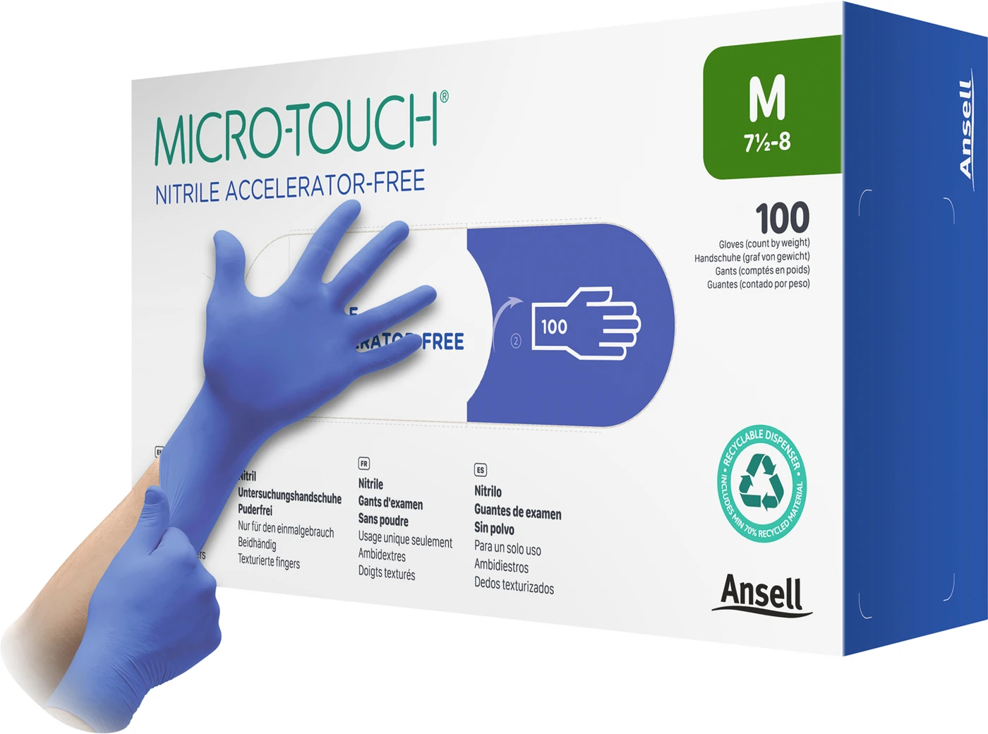 MICRO-TOUCH® Nitrile Accelerator-Free Packung 100 Stück puderfrei, blau, S
