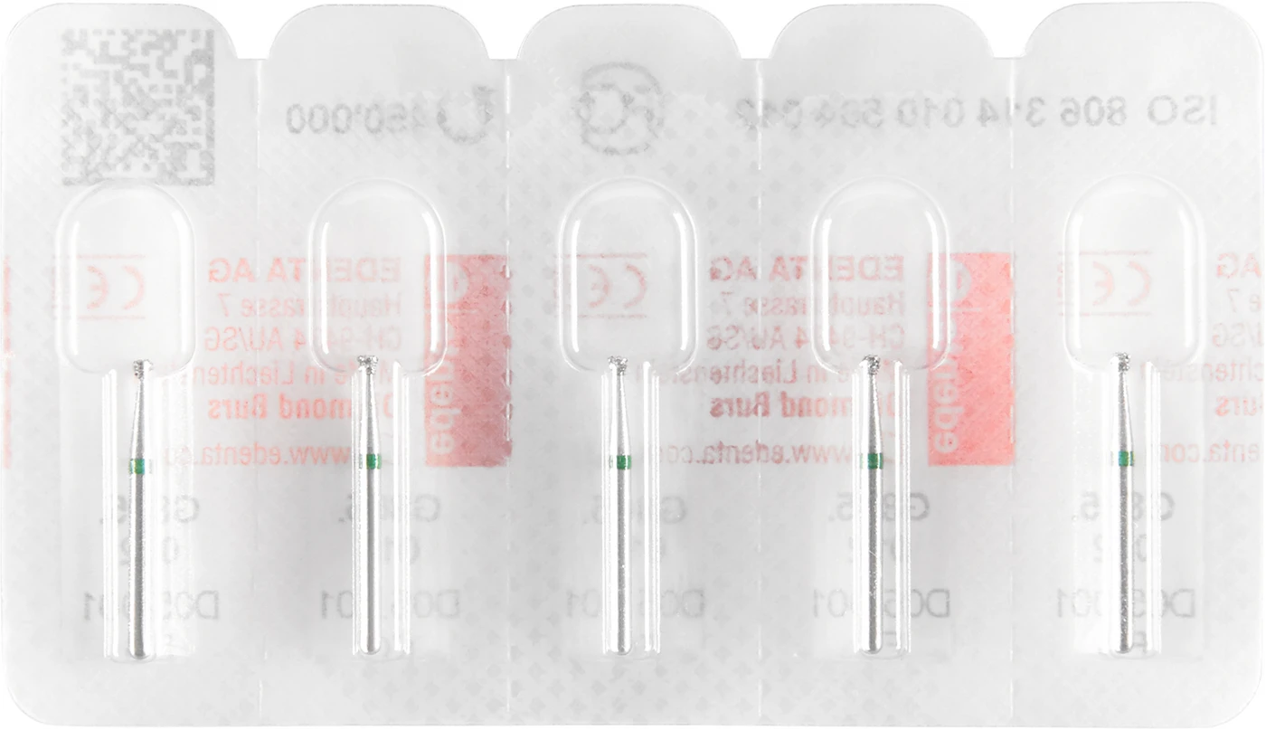 Diamanten 805 Packung 5 Stück grün grob, FG, Figur 010 umgekehrter Kegel, 1,2 mm, ISO 012