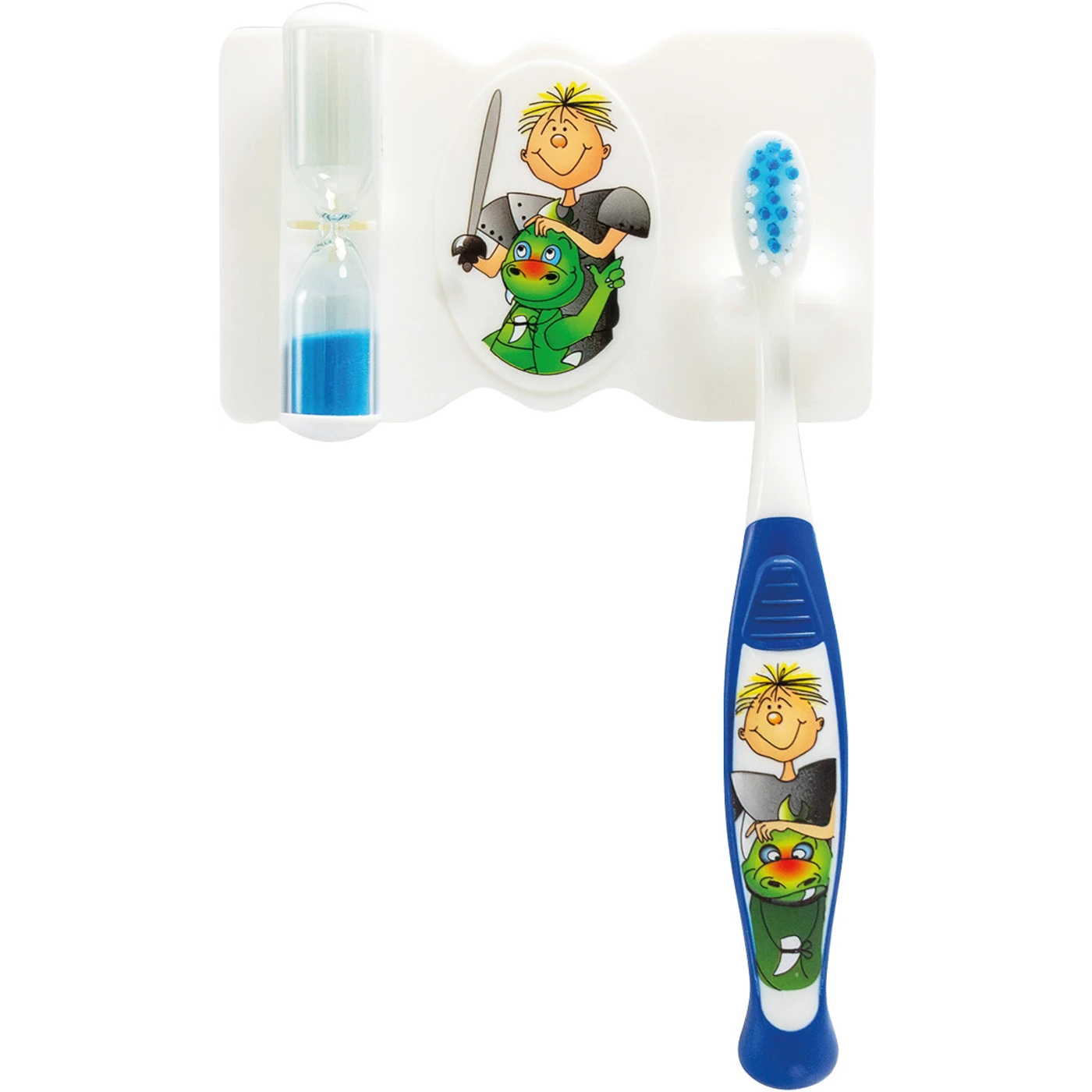 Omni Kinder-Zahnputzset Set Ritter (1 Zahnbürste, 1 Wandhalterung inklusive Sanduhr)