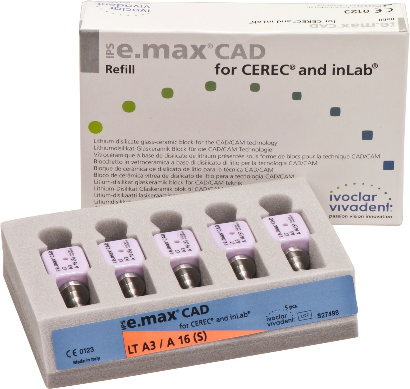 IPS e.max CAD Abutment Solutions for CEREC/inLab Packung 5 Stück A-D, Gr. A16S, A3 LT