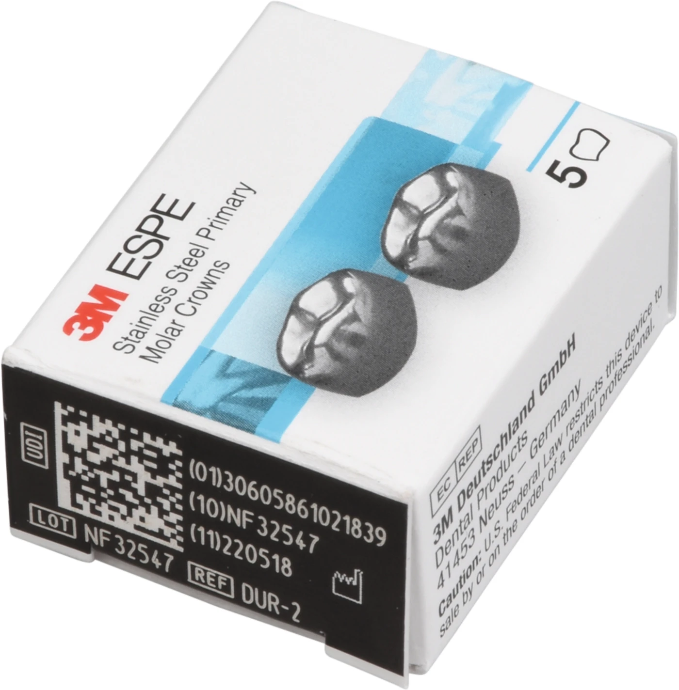 Edelstahlkronen Packung 5 Stück D-UR-2, für Milchmolaren