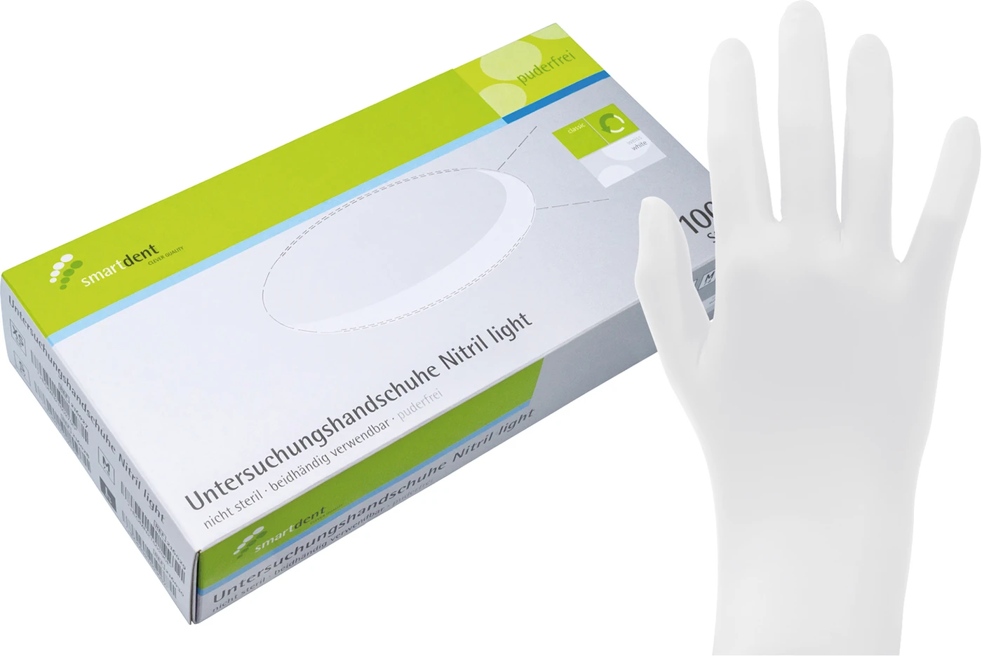 smart Nitrilhandschuhe light Packung 100 Stück puderfrei, weiß, M