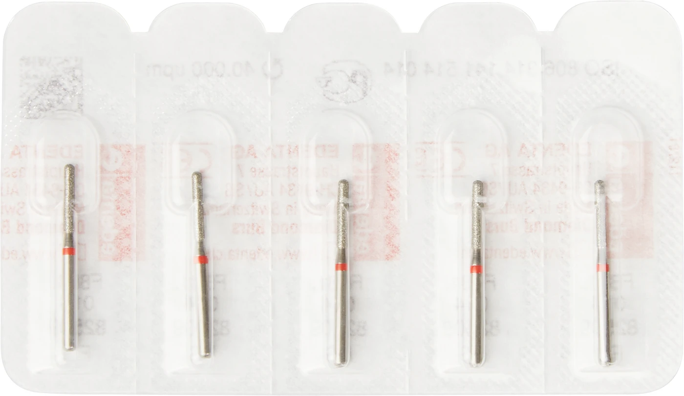 Diamanten 881 Packung 5 Stück rot fein, FG, Figur 141 Zylinder rund, 6 mm, ISO 014
