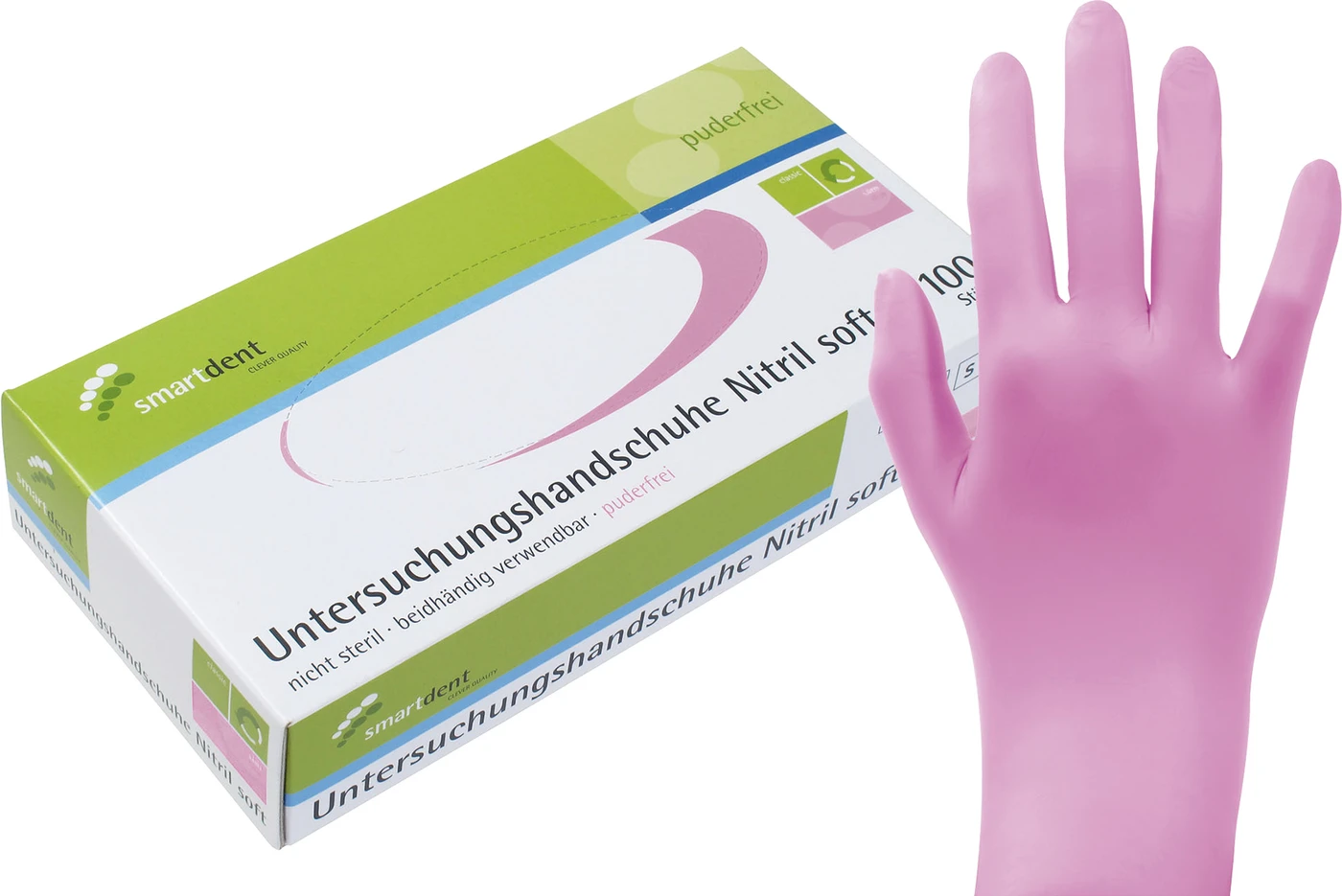 smart Nitrilhandschuhe Soft PF Packung 100 Stück puderfrei, pink, XS