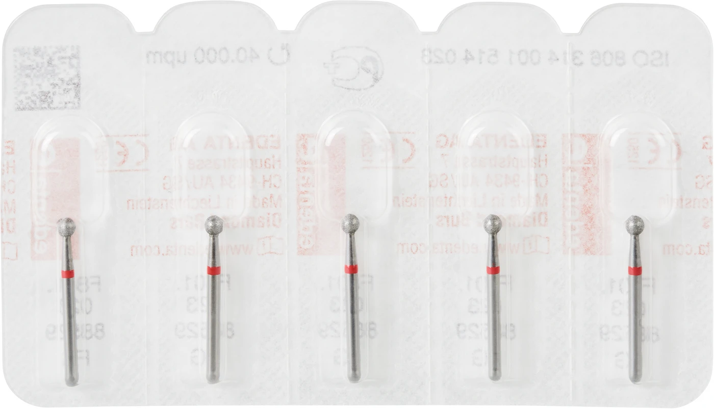 Diamanten 801 Packung 5 Stück rot fein, FG, Figur 001 Kugel, ISO 023