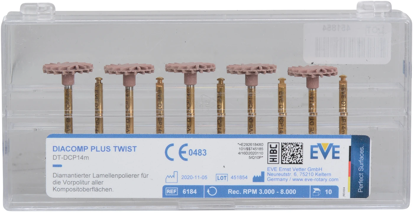 EVE DIACOMP® PLUS TWIST Packung 10 Stück rosa mittel, RA, Figur Twist, 14 x 1,6 mm EVE DIACOMP® PLUS TWIST Packung 10 Stück rosa mittel, RA, Figur Twist, 14 x 1,6 mm