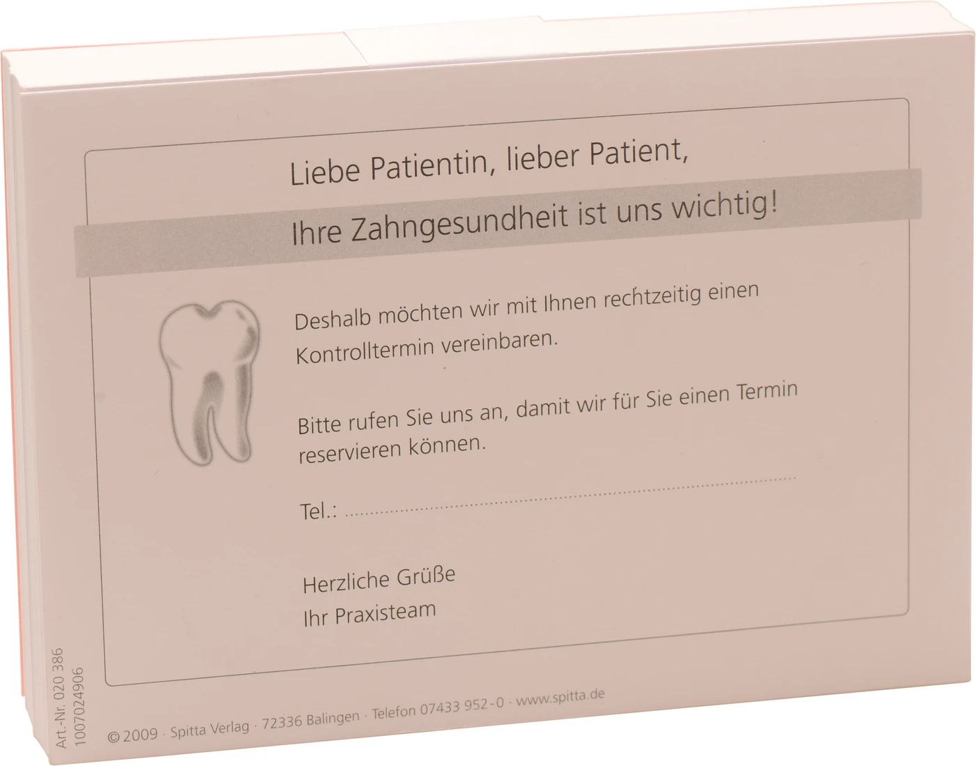 Postkarte  Packung 100 Stück "Vereinbarung Kontrolltermin"