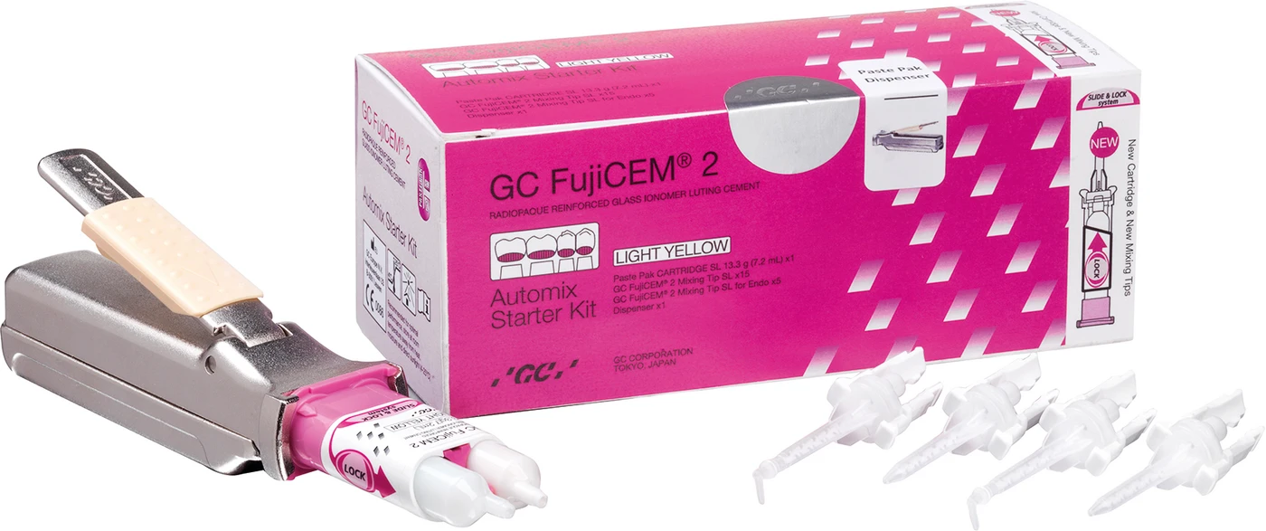 GC FujiCEM® 2 SL Kennlernset 7,2 ml Kartusche SL, 15 Mixing Tips SL, 5 Mixing Tip SL Endo, 1 Dispenser