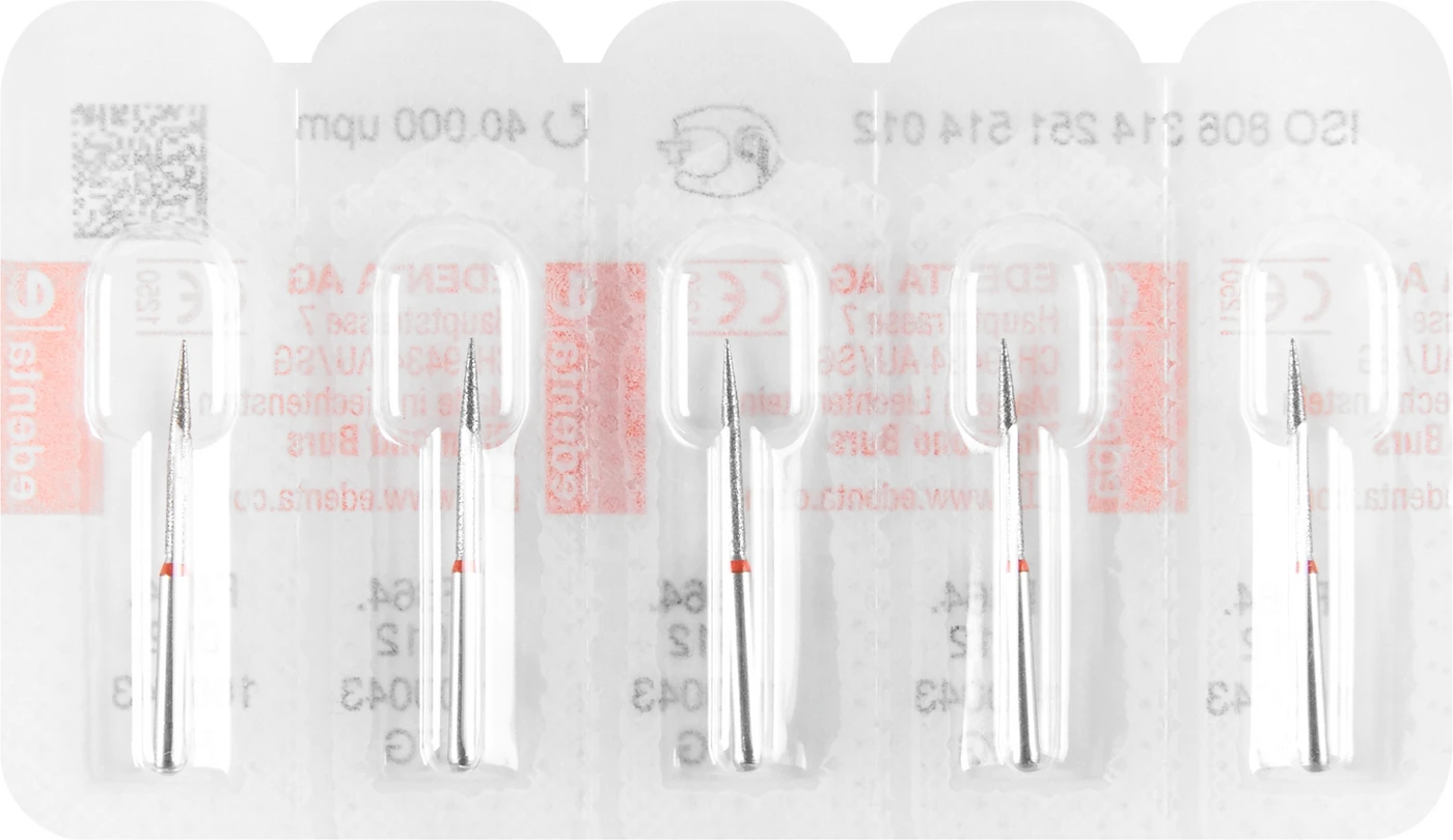 Diamanten 864 Packung 5 Stück rot fein, FG, Figur 251 Flamme, 12 mm, ISO 012