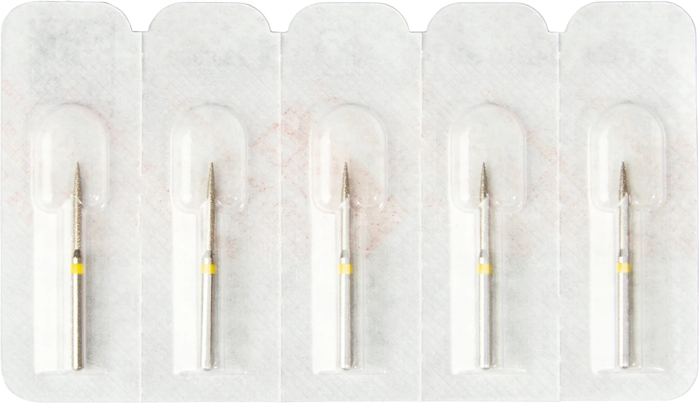 Diamanten 863 Packung 5 Stück gelb superfein, FG, Figur 250 Flamme, 10 mm, ISO 010
