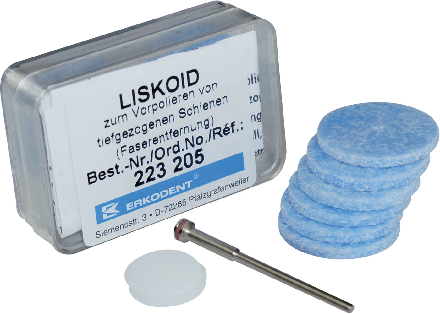 LISKOID Packung 6 Stück unmontiert,blau, 4 Stützscheiben, 1 Mandrell