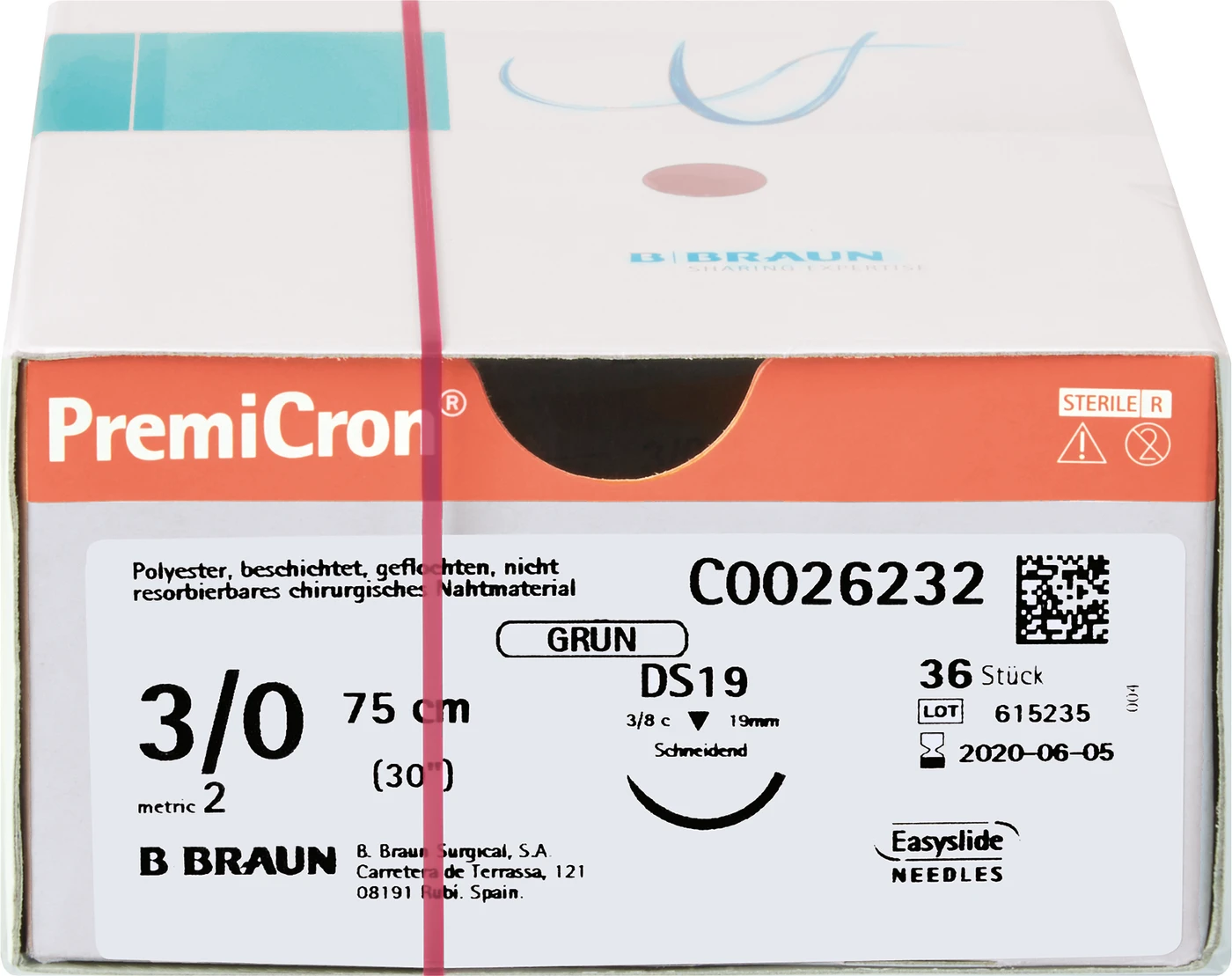 PremiCron® Packung 36 Stück grün DS19, 75 cm, USP3/0