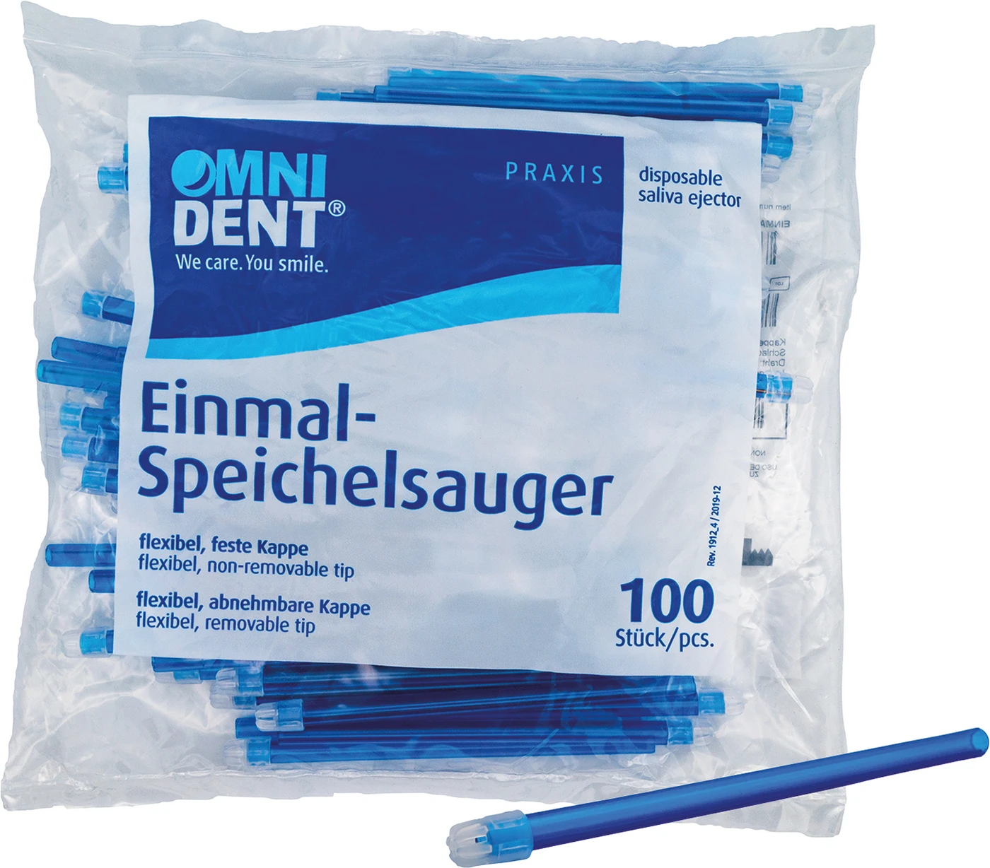 Omni Speichelsauger Packung 100 Stück lose Kappe blau