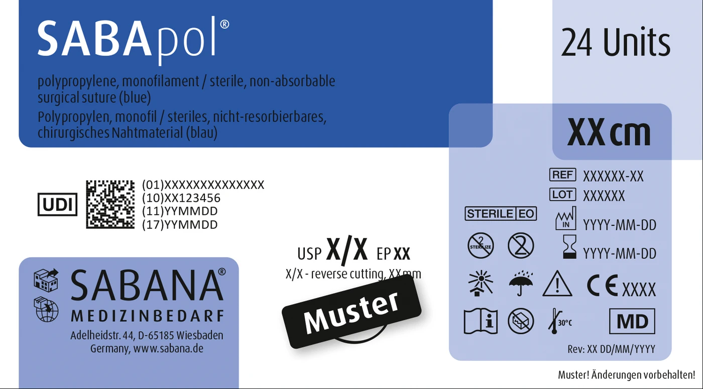 SABApol® Packung 24 Stück blau, 45 cm, DS-12, USP 6/0, Stärke 0,7
