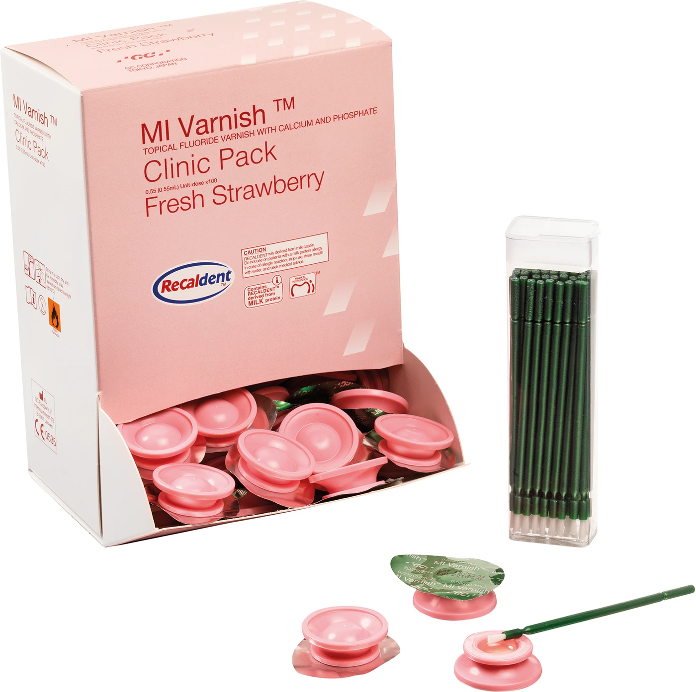 GC MI Varnish™ Clinic Packung 100 x 0,50 ml Erdbeere, 100 Einmalpinsel GC MI Varnish™ Clinic Packung 100 x 0,50 ml Erdbeere, 100 Einmalpinsel