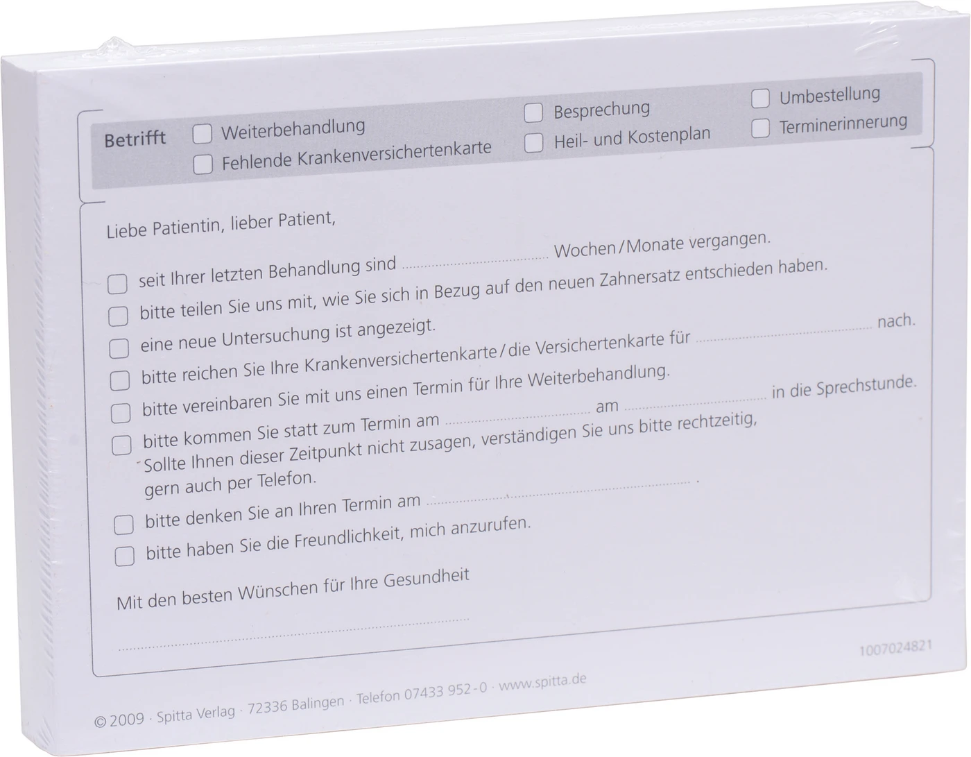 Mehrzweck-Postkarte Patient Packung 100 Stück
