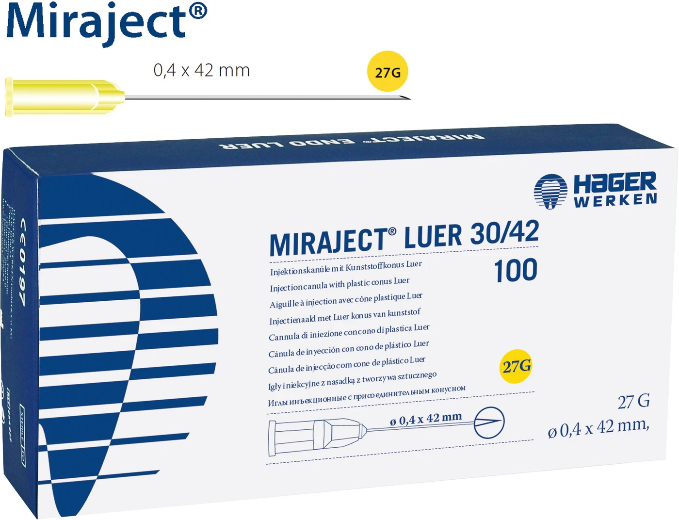 MIRAJECT® LUER Packung 100 Stück gelb, G27 Ø 0,4 x 42mm