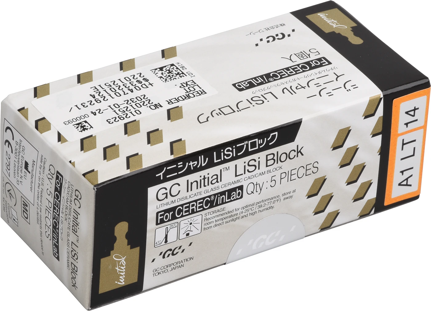 GC Initial™ LiSi Block für CEREC Packung 5 Stück Größe 14, A1 LT GC Initial™ LiSi Block für CEREC Packung 5 Stück Größe 14, A1 LT