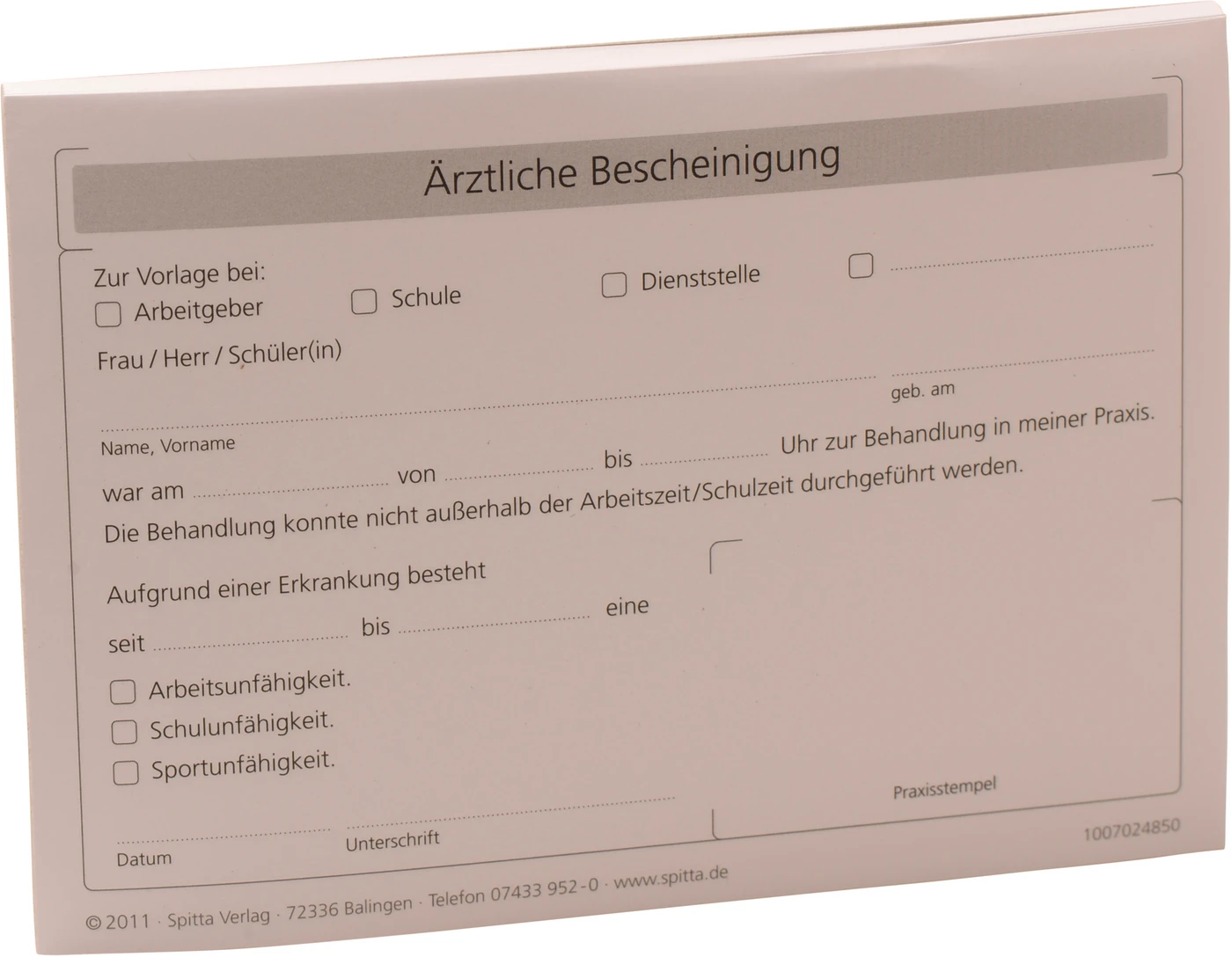 Ärztliche Bescheinigung Packung 100 Stück