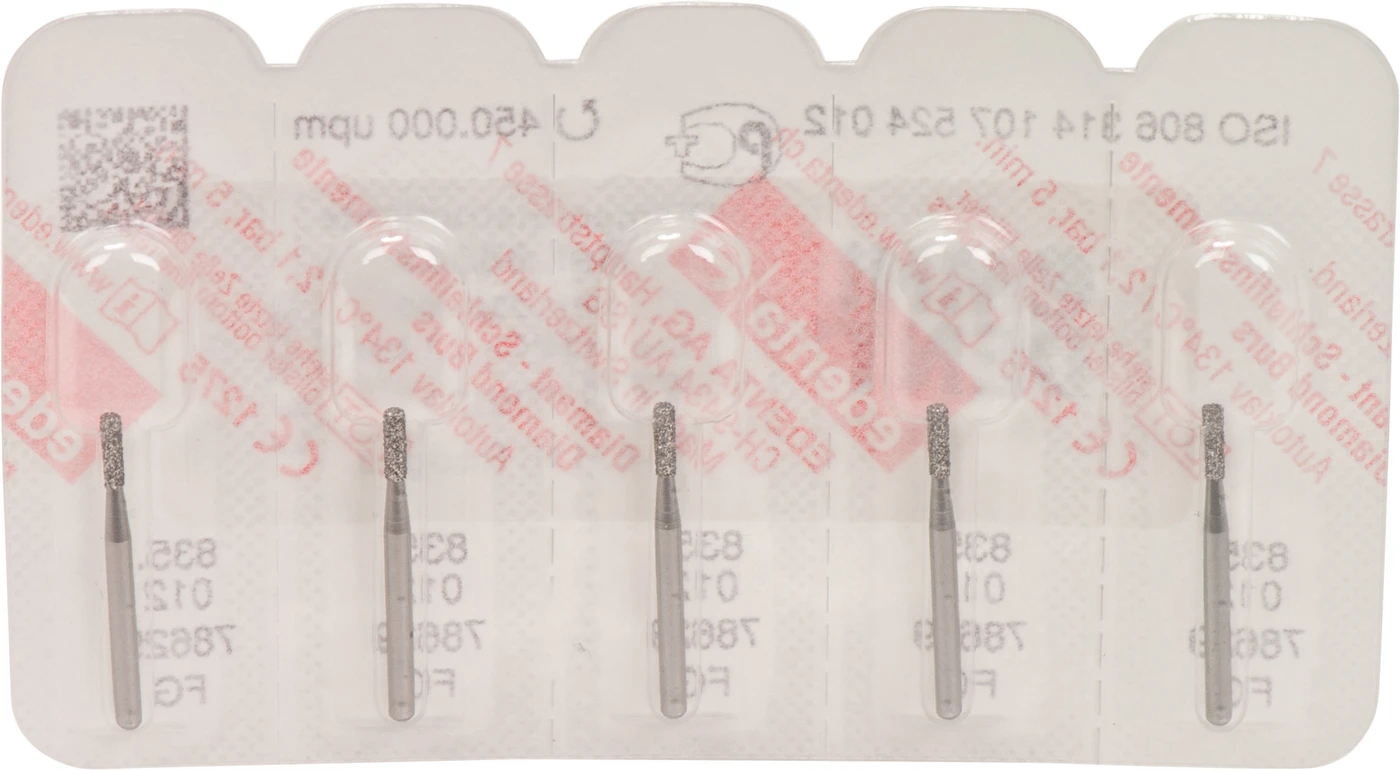 Omni Diamanten 835 Packung 5 Stück Standard FG, Figur 108 Zylinder flach, 4 mm, ISO 012