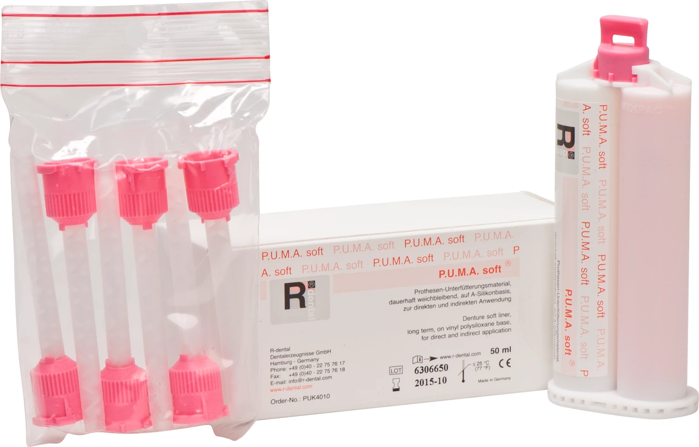 P.U.M.A. soft Packung 50 ml Doppelkartusche gingiva, 6 Mischkanülen SN