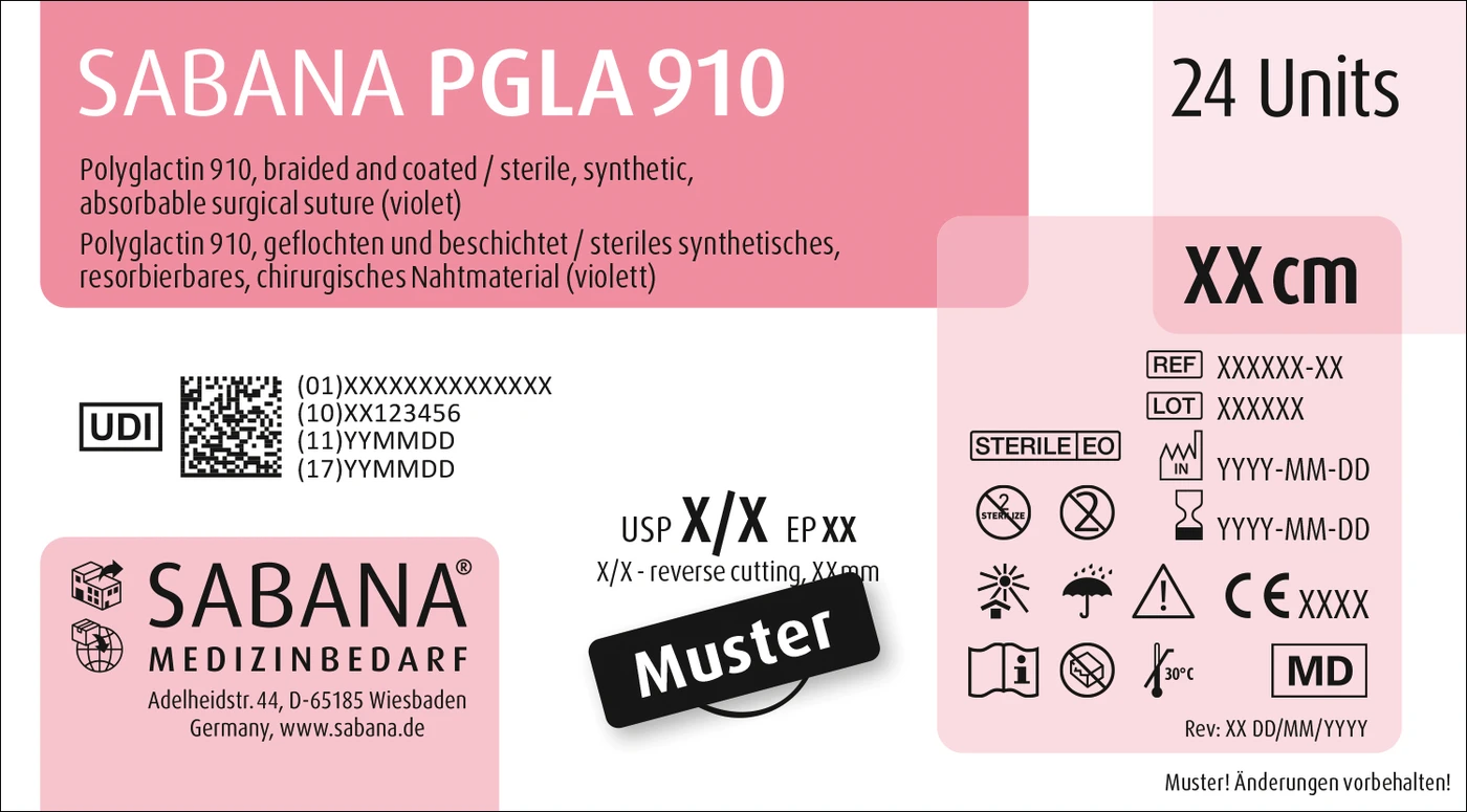 SABANA PGLA 910 Packung 24 Stück violett, 70 cm, 1/2-Kreis, Rundkörper, 22 mm, USP 3/0 