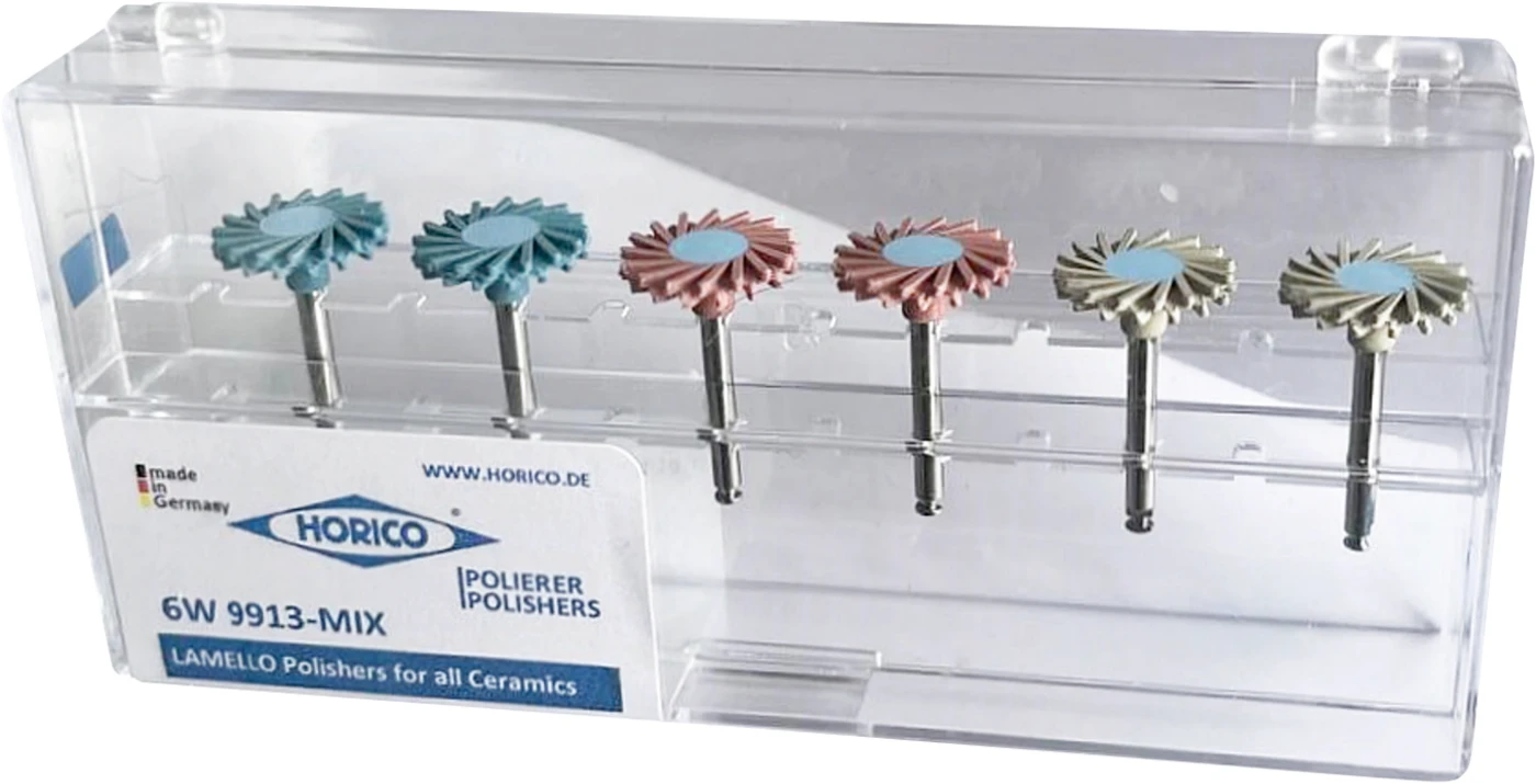Lamello-Polierer Packung 6 Stück ( 2 x Rad blau, 2 x Rad rosa, 2 x Rad grau), für Keramik