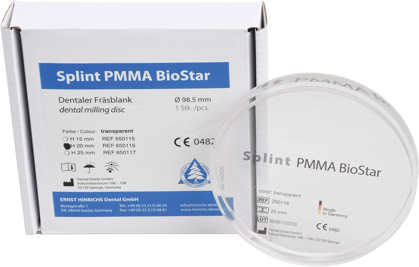 Splint PMMA BioStar Stück H 20 mm, transparent