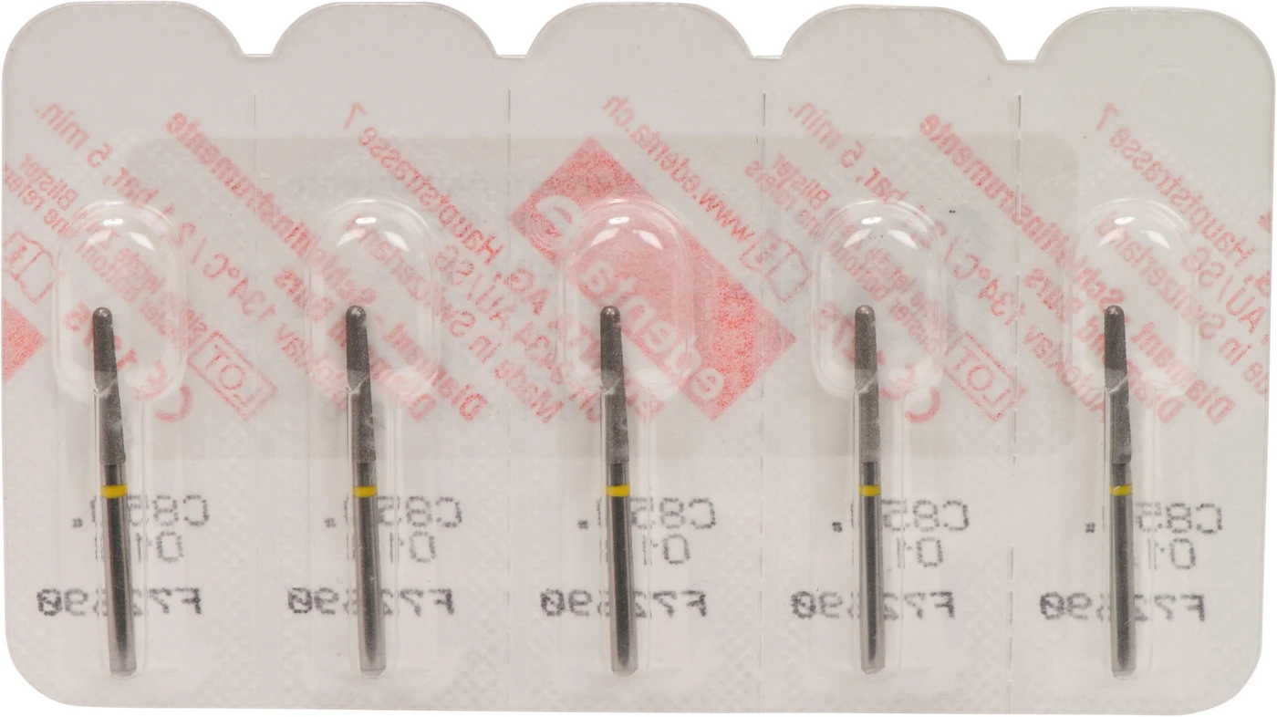 Omni Diamanten 850 Packung 5 Stück gelb superfein, FG, Figur 199 Konus rund, 10 mm, ISO 018