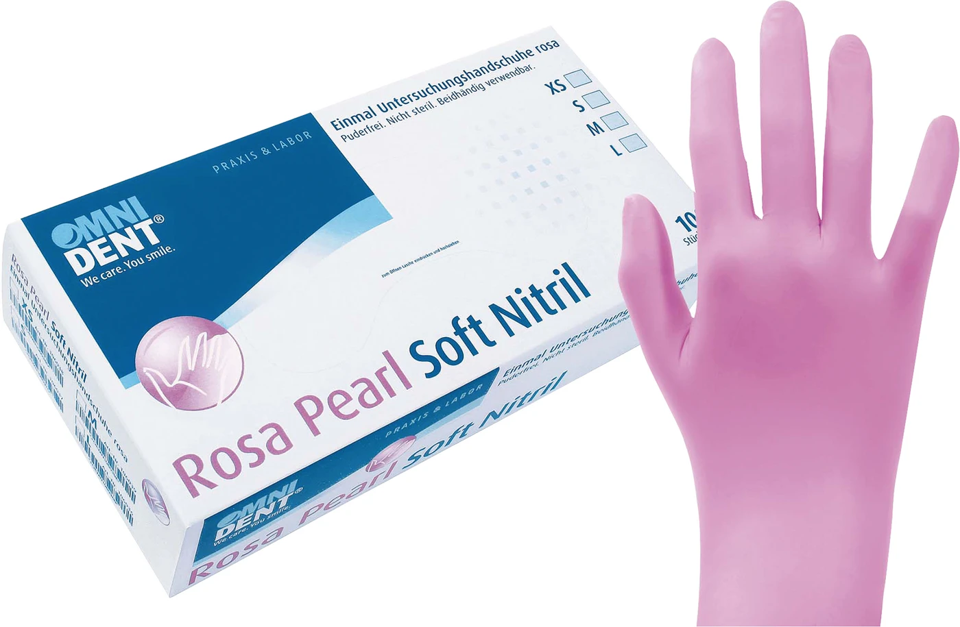 Rosa Pearl Soft Nitril Packung 100 Stück puderfrei, S