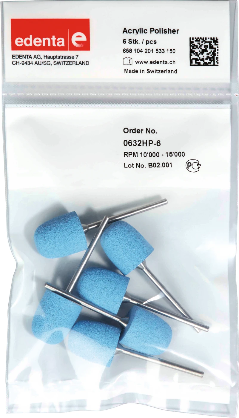 Acrylic Polisher Packung 6 Stück blau HP, Figur 201, 18 mm, ISO 150