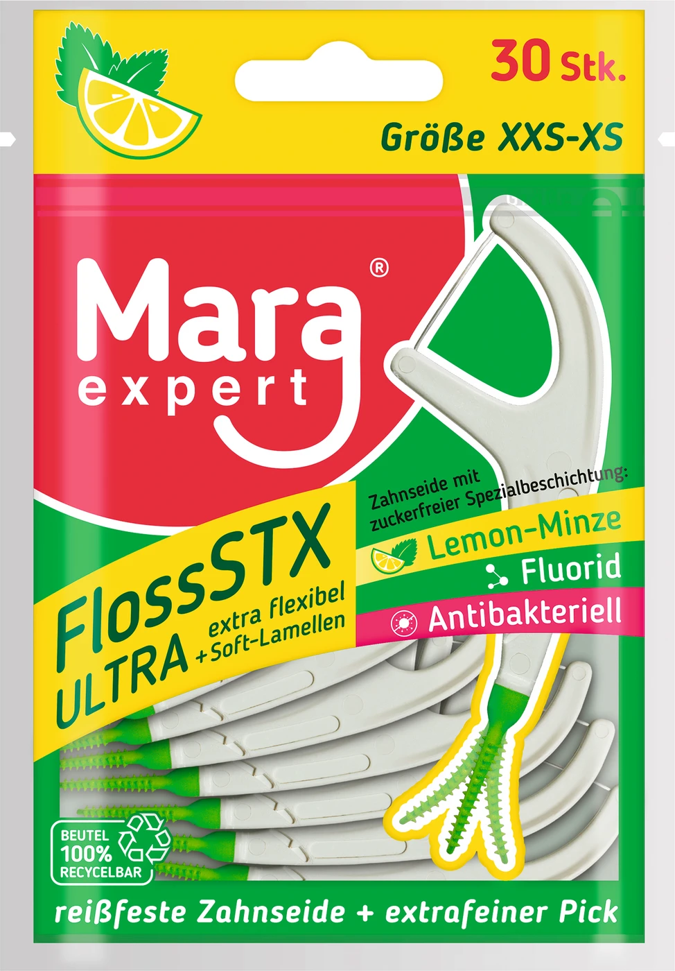 Mara® Expert Floss STX Zahnseidesticks Packung 30 Stück Lemon-Minz Geschmack