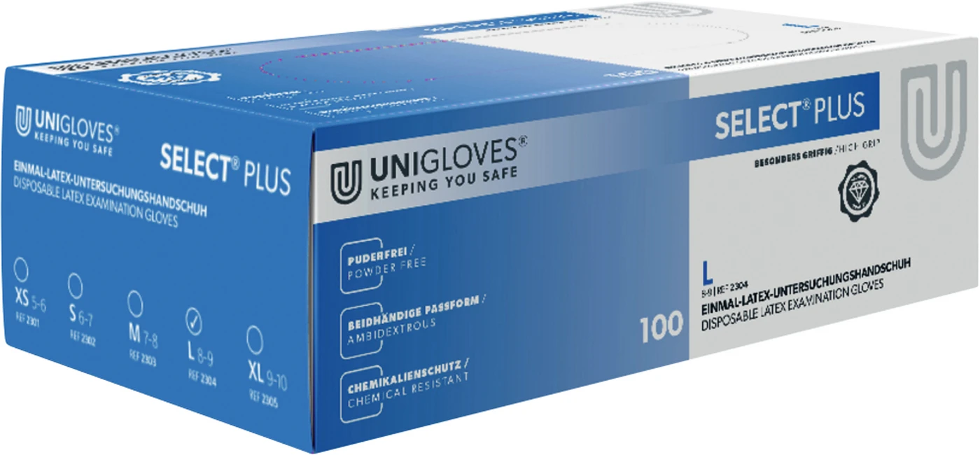 SELECT® PLUS Packung 100 Stück puderfrei, naturlatex, L
