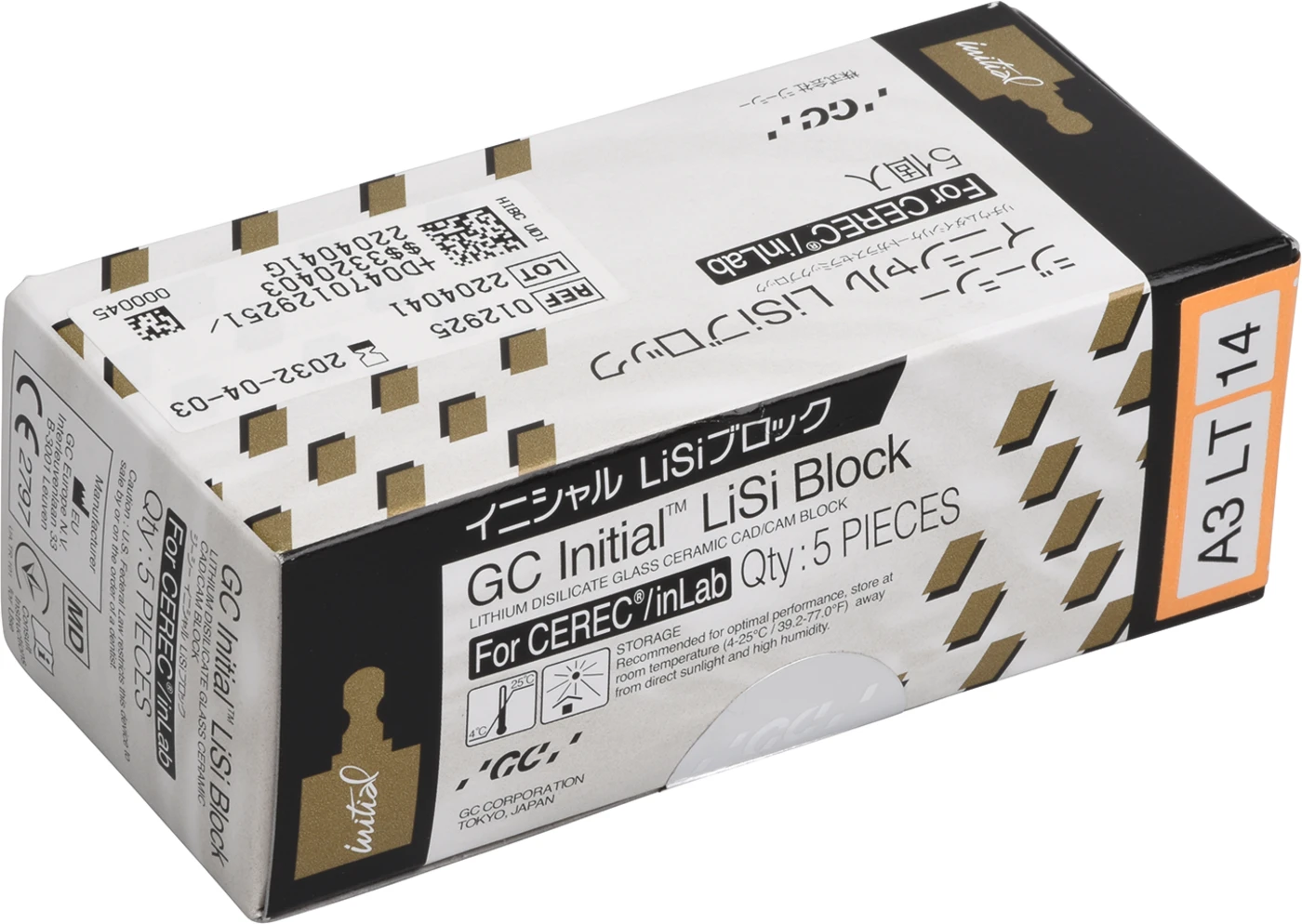 GC Initial™ LiSi Block für CEREC Packung 5 Stück Größe 14, A3 LT