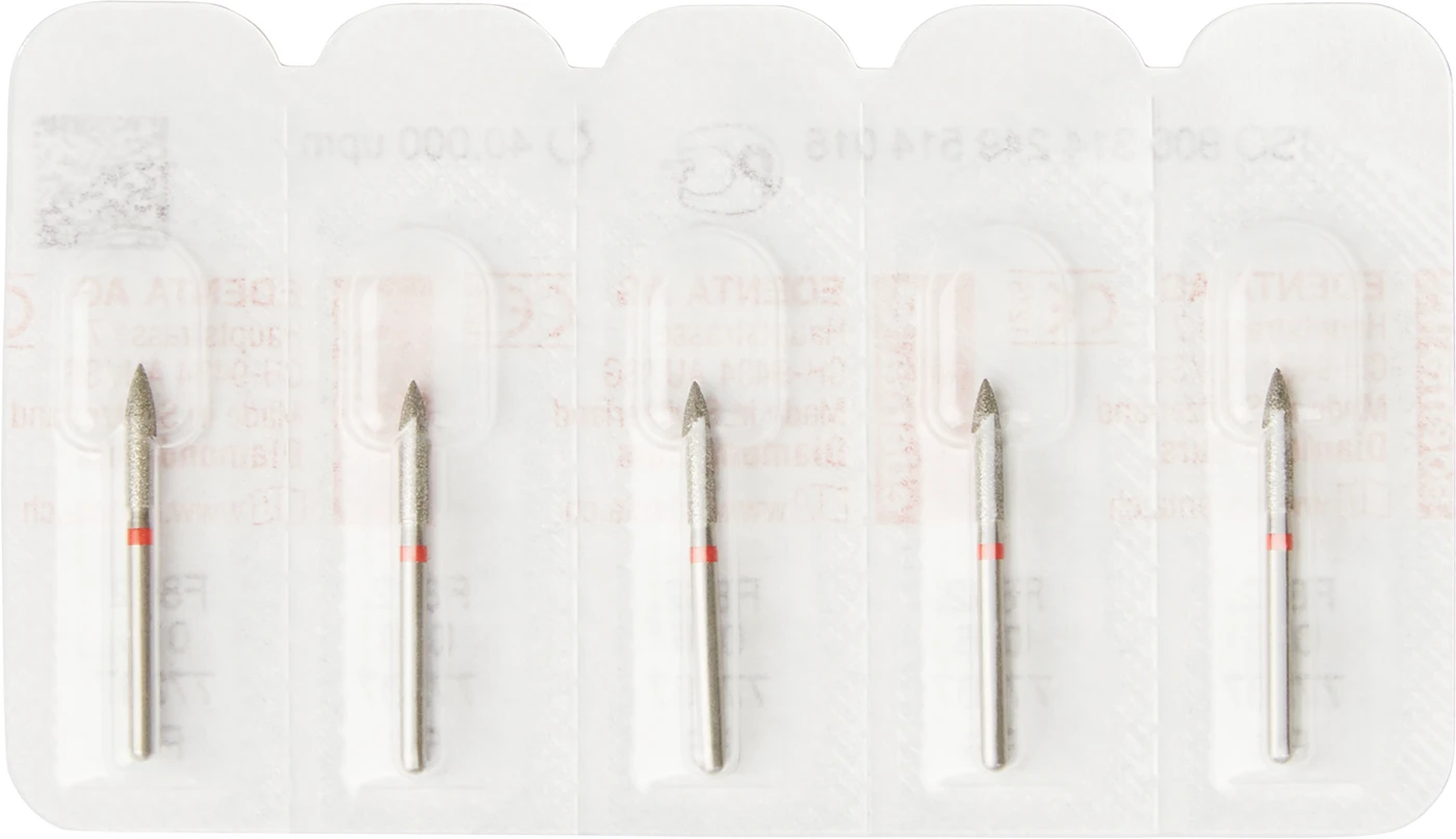 Diamanten 862 Packung 5 Stück rot fein, FG, Figur 249 Flamme, 8 mm, ISO 016