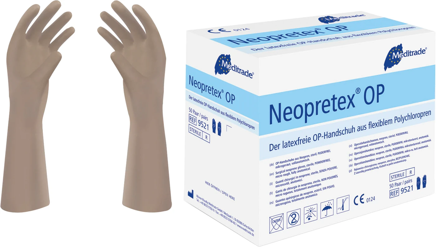 Neopretex® OP Packung 50 Paar puderfrei, braun, Größe 8