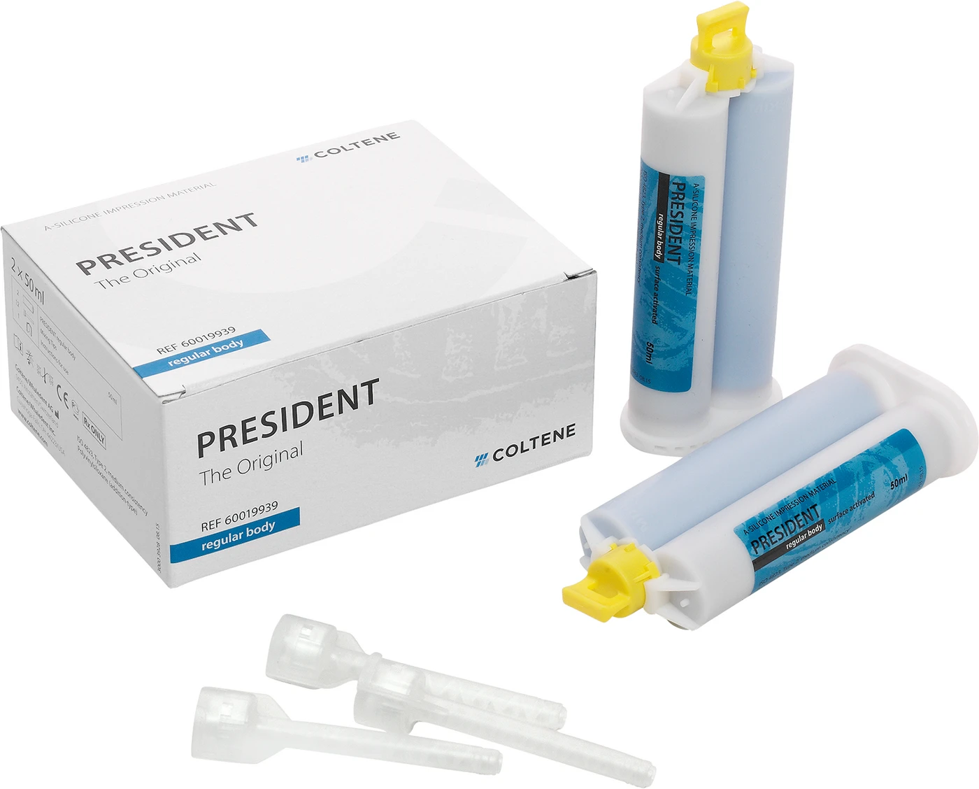 PRESIDENT The Original Packung 2 x 50 ml Doppelkartusche regular body, 12 Universal Mixing Tips
