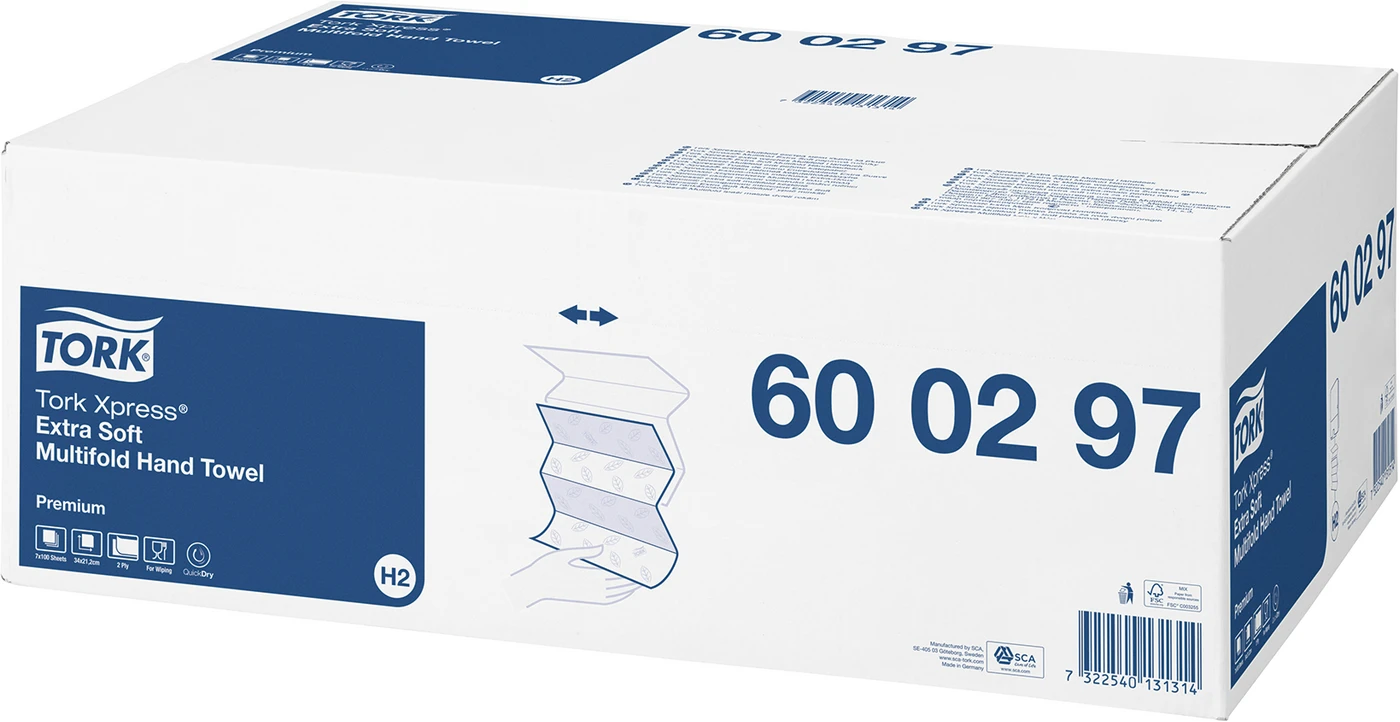 TORK® Xpress® extra weiche Multifold (Interfold) Handtücher H2 System Karton 3 x 7 x 100 Stück 21,2 x 34 cm