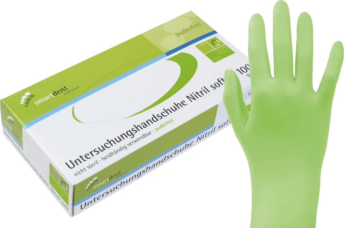 smart Nitrilhandschuhe Soft PF Packung 100 Stück puderfrei, grün, L