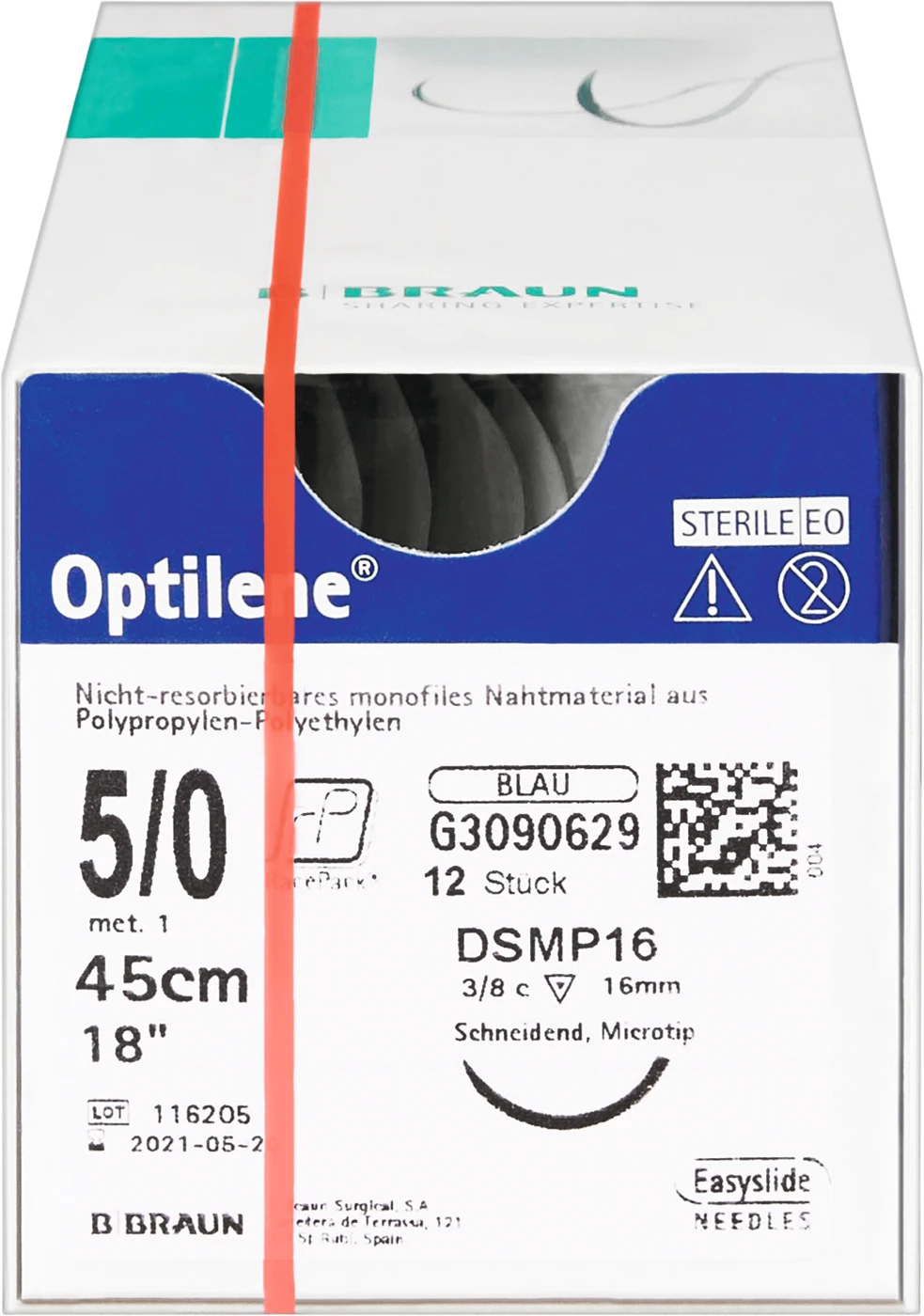 Optilene® Packung 12 Stück 45 cm, USP 5/0, DSMP16 Optilene® Packung 12 Stück 45 cm, USP 5/0, DSMP16