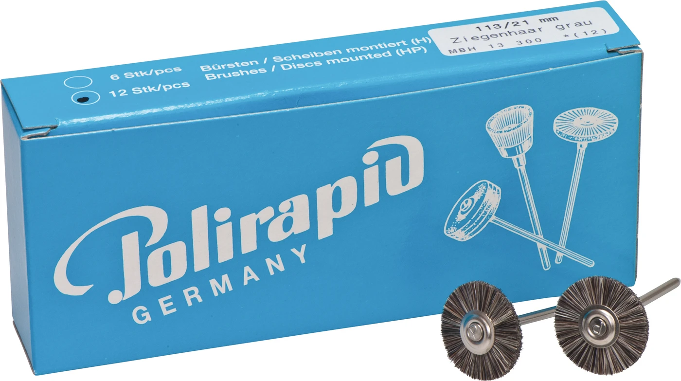 Miniaturbürsten Ziegenhaar Packung 12 Stück HP, grau sehr weich, Ziegenhaar, Ø 21 mm