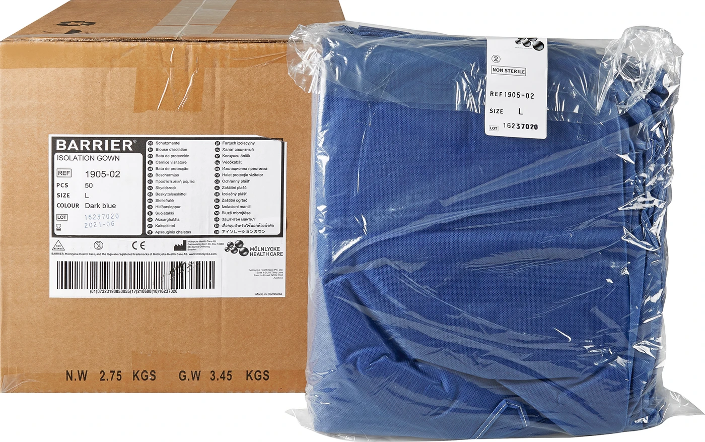 Schutzmantel unsteril Packung 50 Stück blau, L, 114 cm