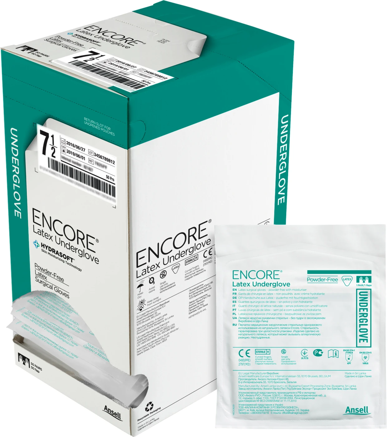 ENCORE® Latex Underglove Packung 50 Paar puderfrei, grün, Größe 5,5